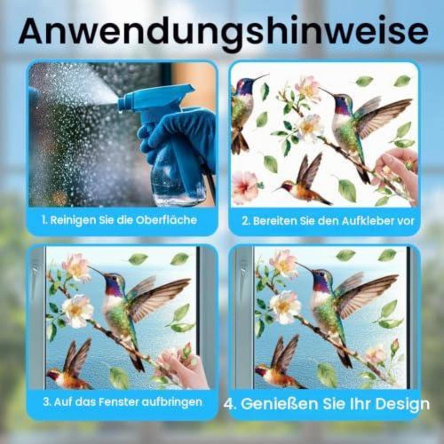 Fensterbilder Kolibri und Blumen doppelseitig bedruckt 120x30cm