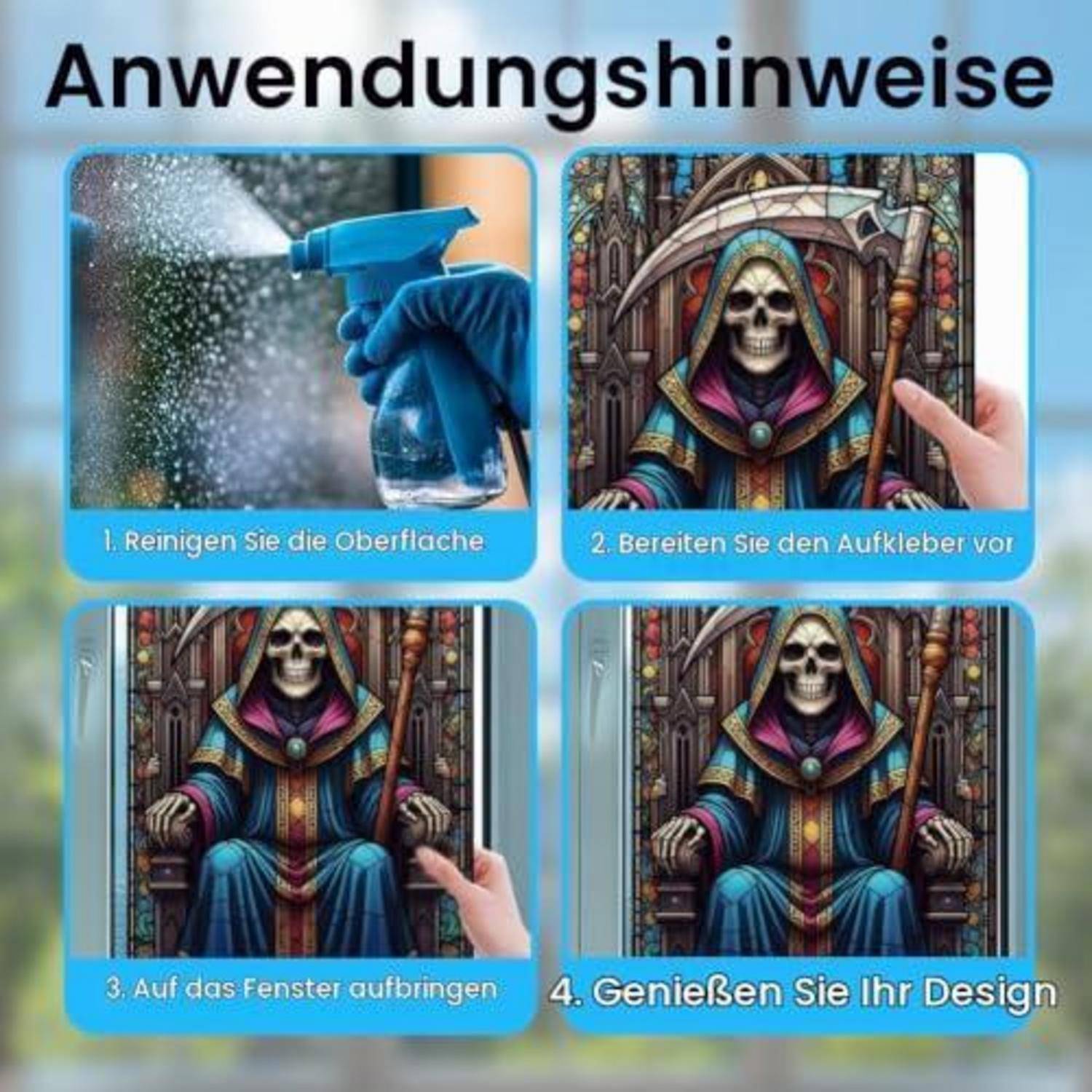 Fensterbilder Schädel Kirche doppelseitig wiederverwendbar 120x30cm