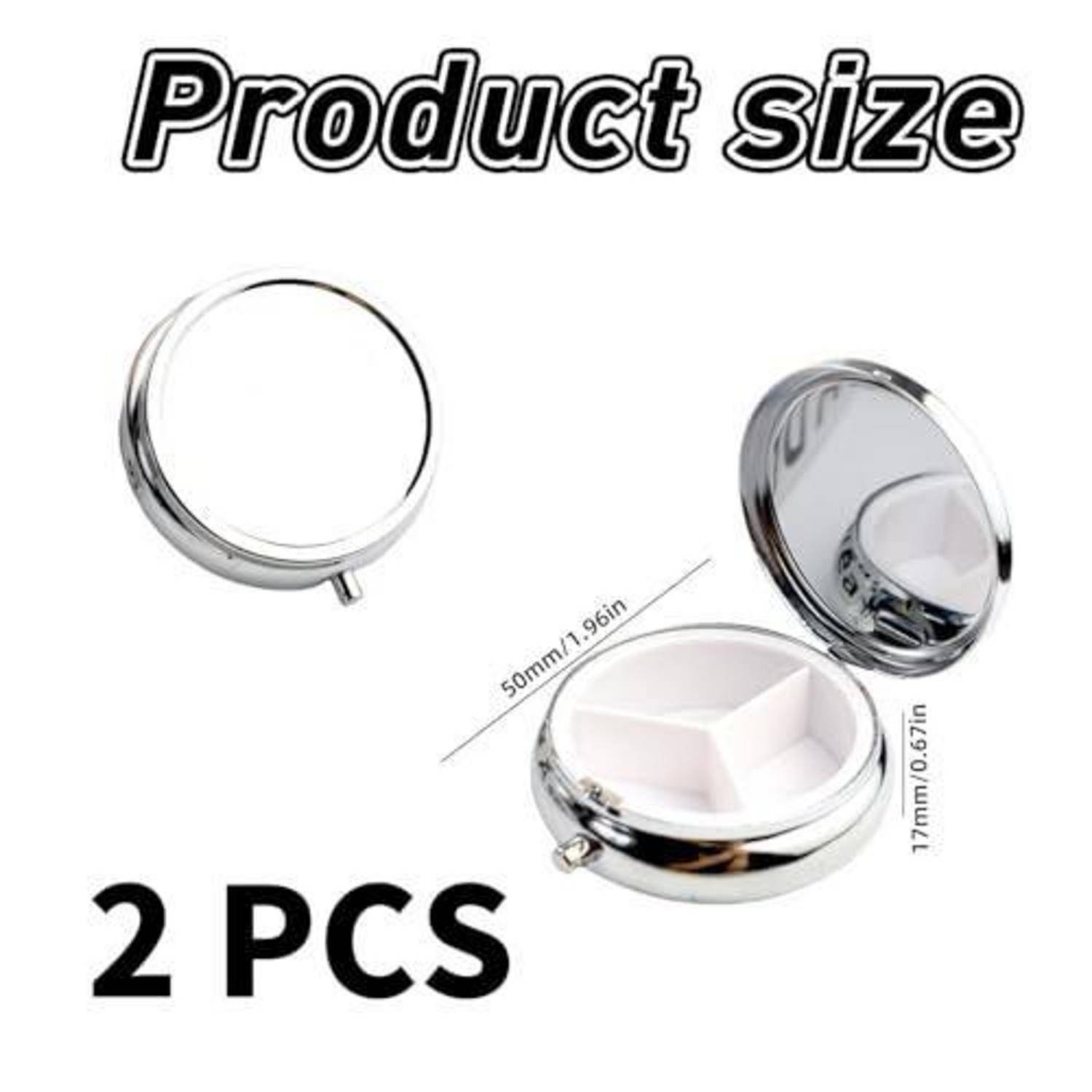 Produktgrößenbild zeigt 2 runde Chrom-Kompaktetuis, beschriftet mit 50mm/1,96in Breite und 17mm/0,67in Höhe; '2 STÜCK' enthalten.