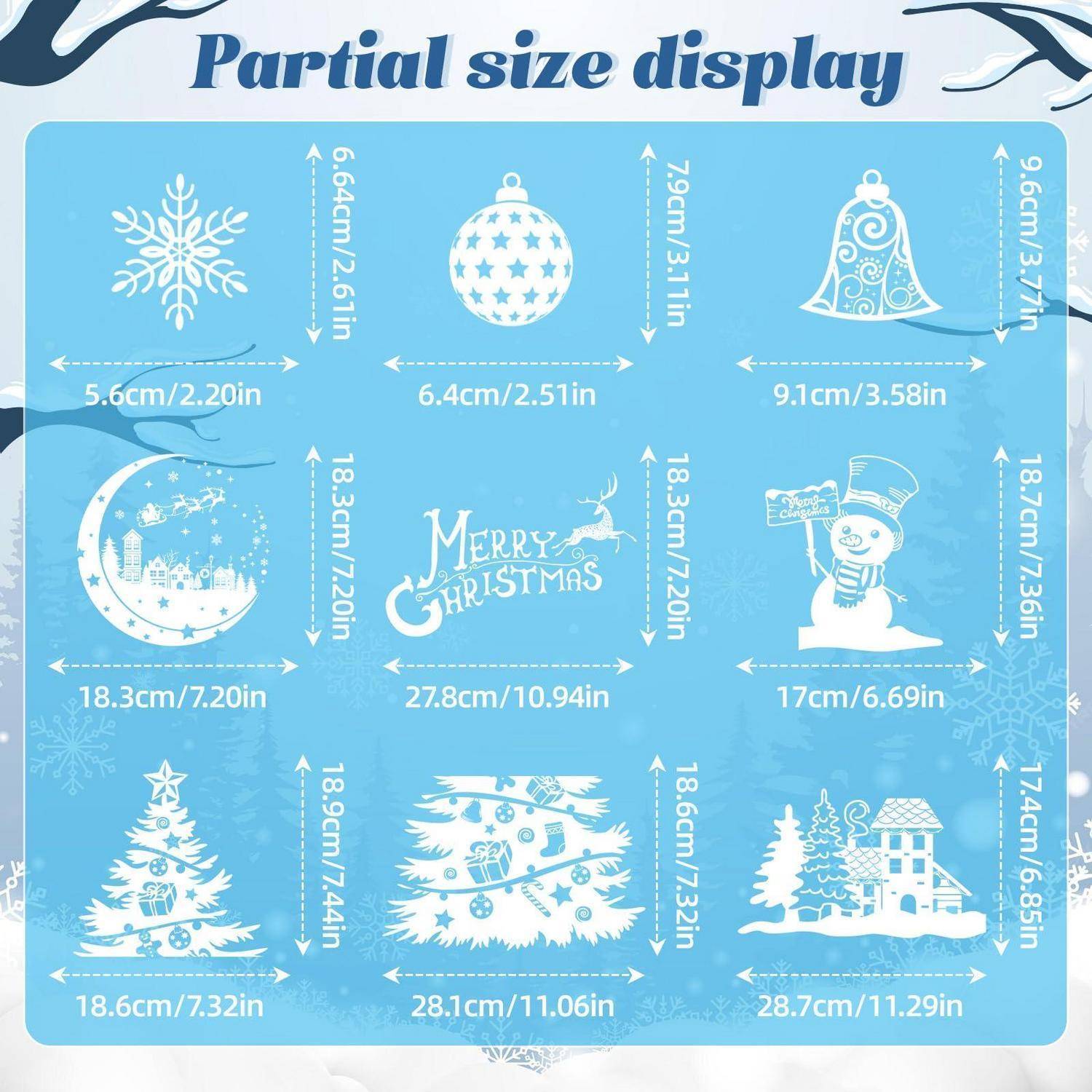 Fensterbilder Weihnachten 202 Stück PVC Selbstklebend Weiß