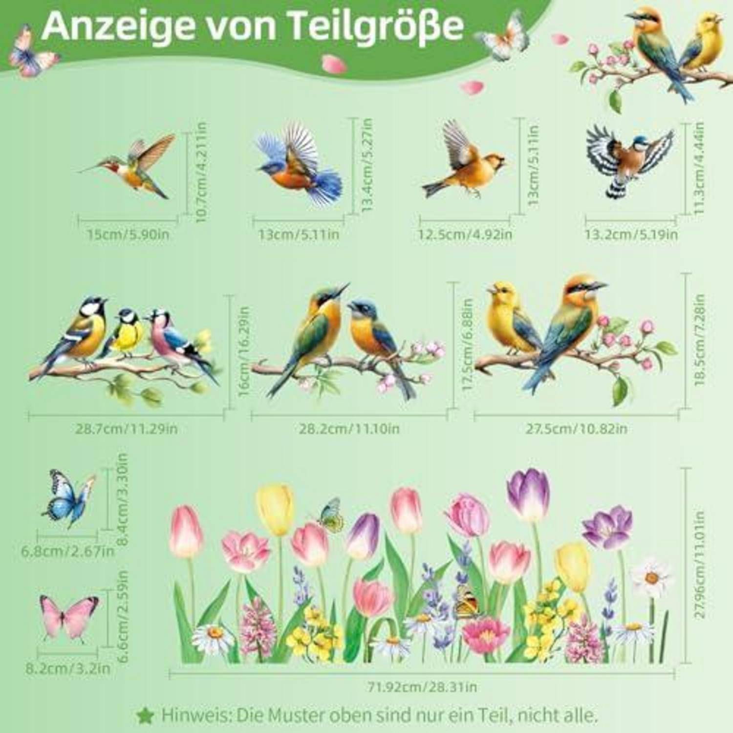 Fensterbilder Frühling 9 Bögen Aquarell Blumen Vögel Schmetterlinge PVC
