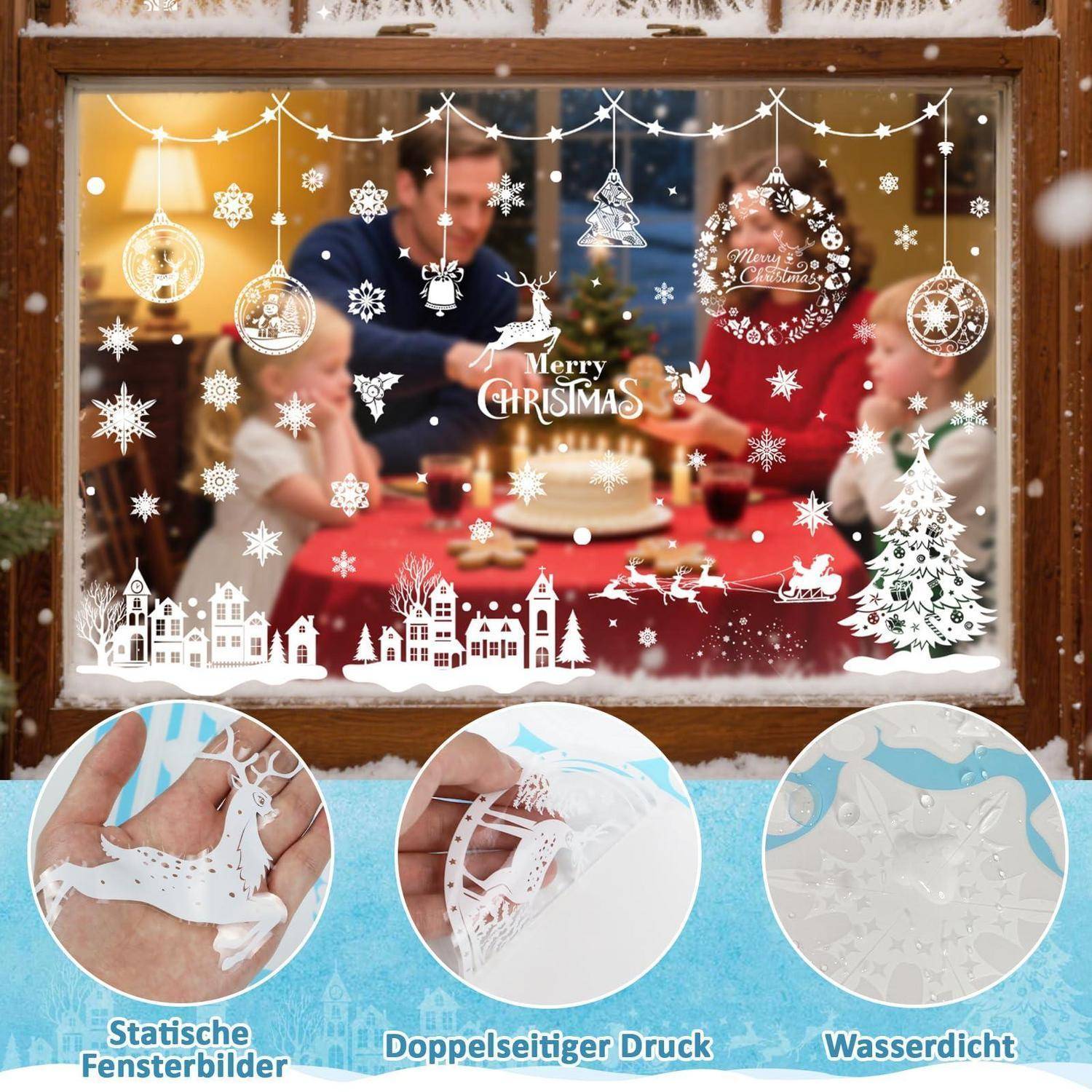 Weihnachtsfensteraufkleber mit „Frohe Weihnachten