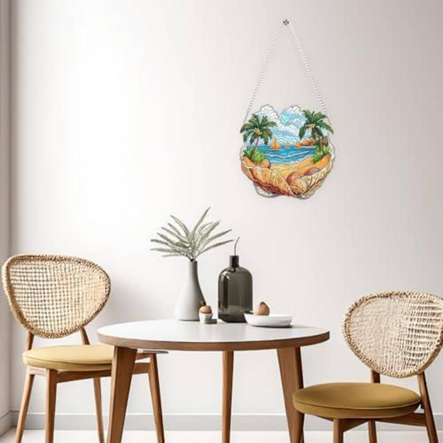 KEYIFA 5D Diamantmalerei Fensterbild Muschelstrand 20x20cm EL030