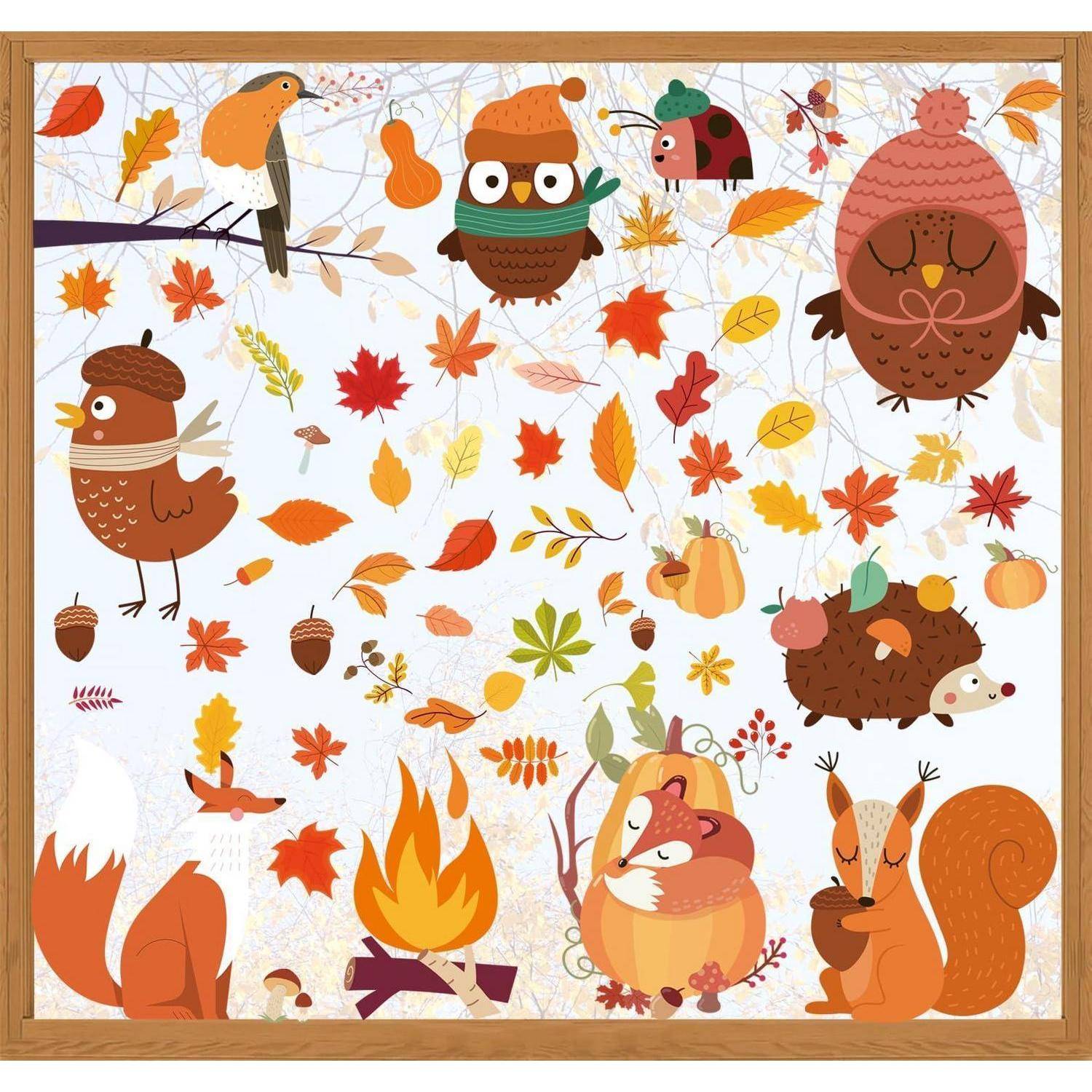 Fensterbilder Herbst Selbstklebend 9 Bögen 30x20cm Wiederverwendbar
