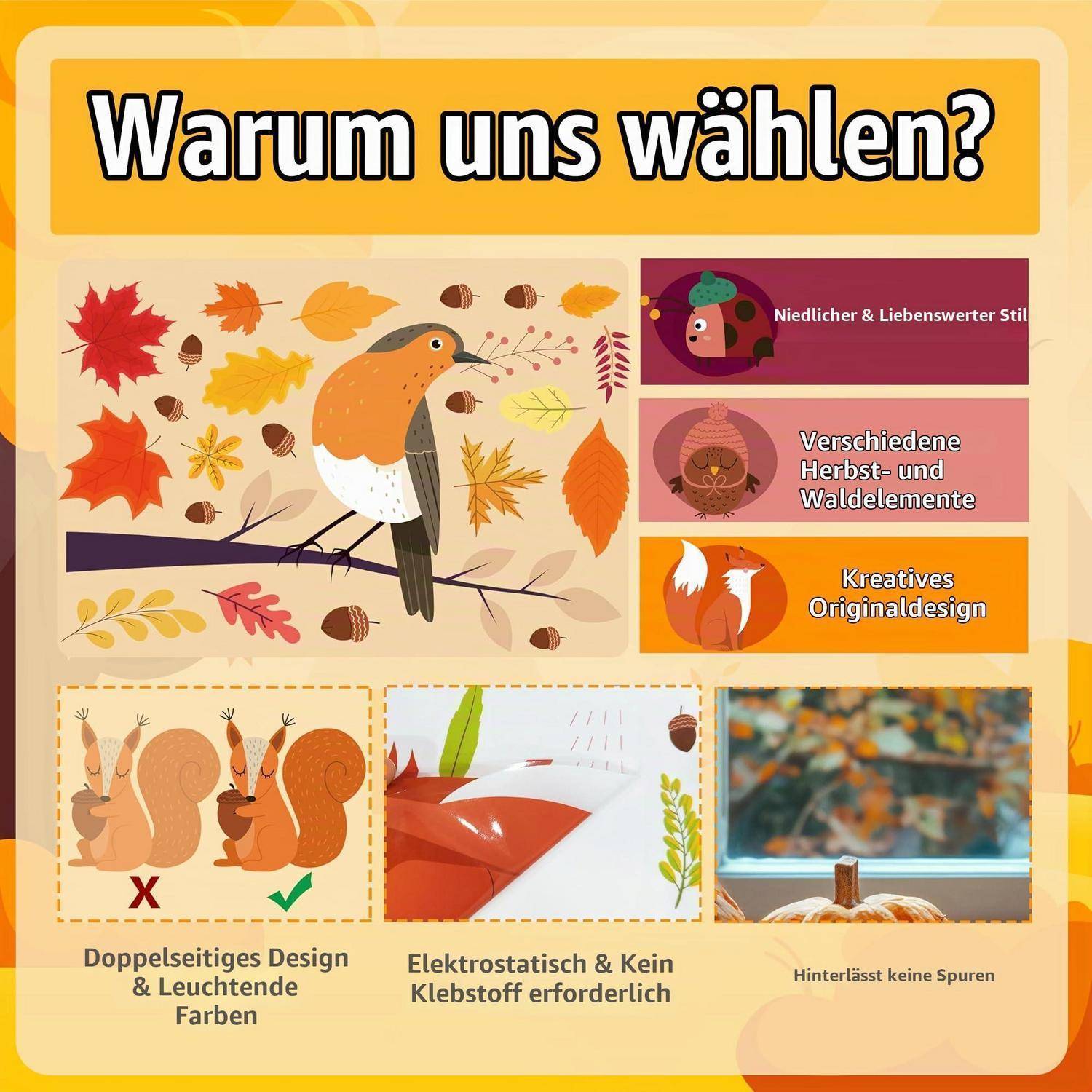Fensterbilder Herbst Selbstklebend 9 Bögen 30x20cm Wiederverwendbar