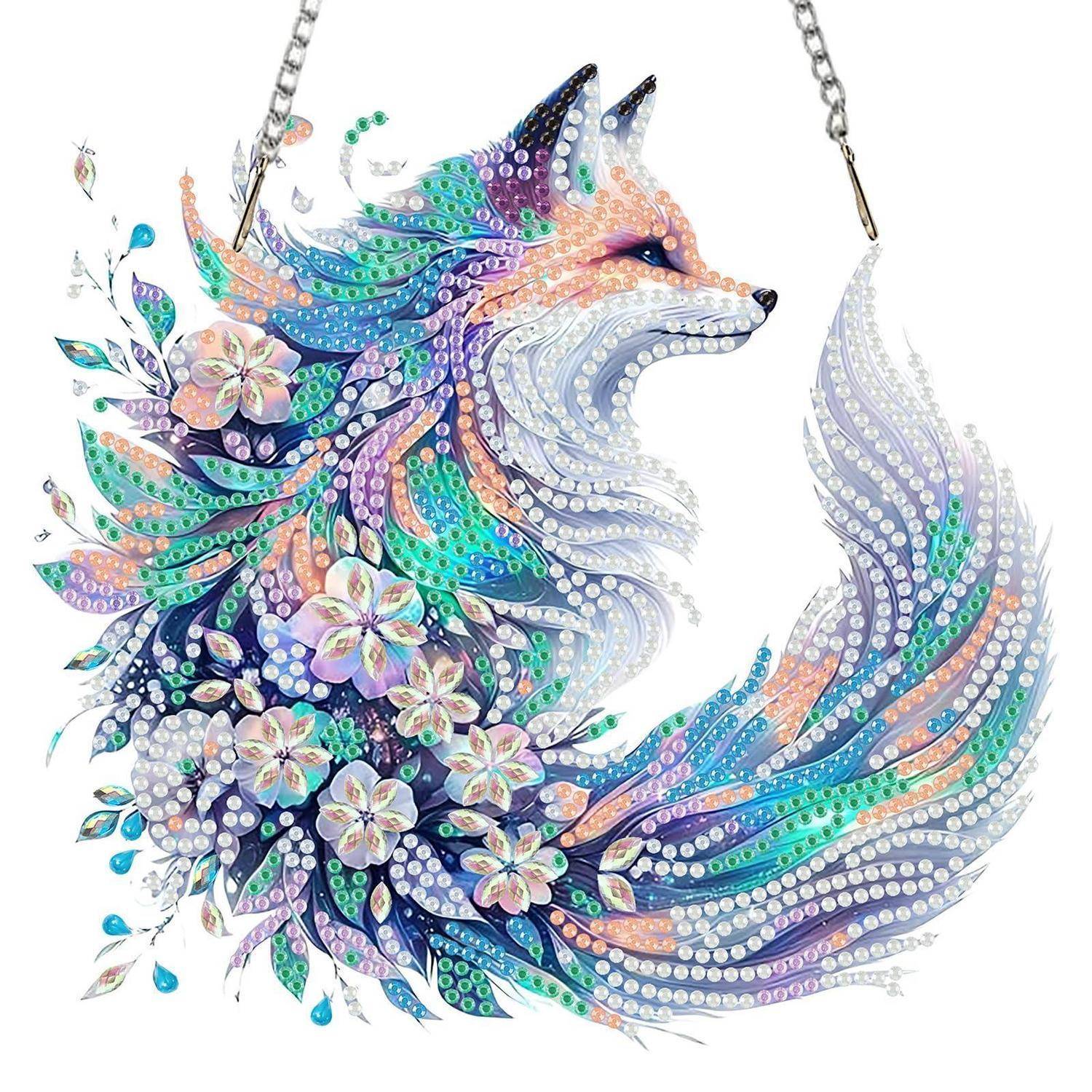 TLIOBLO Diamant Painting Fensterbild Fuchs mit Kette Anhänger Bastelset