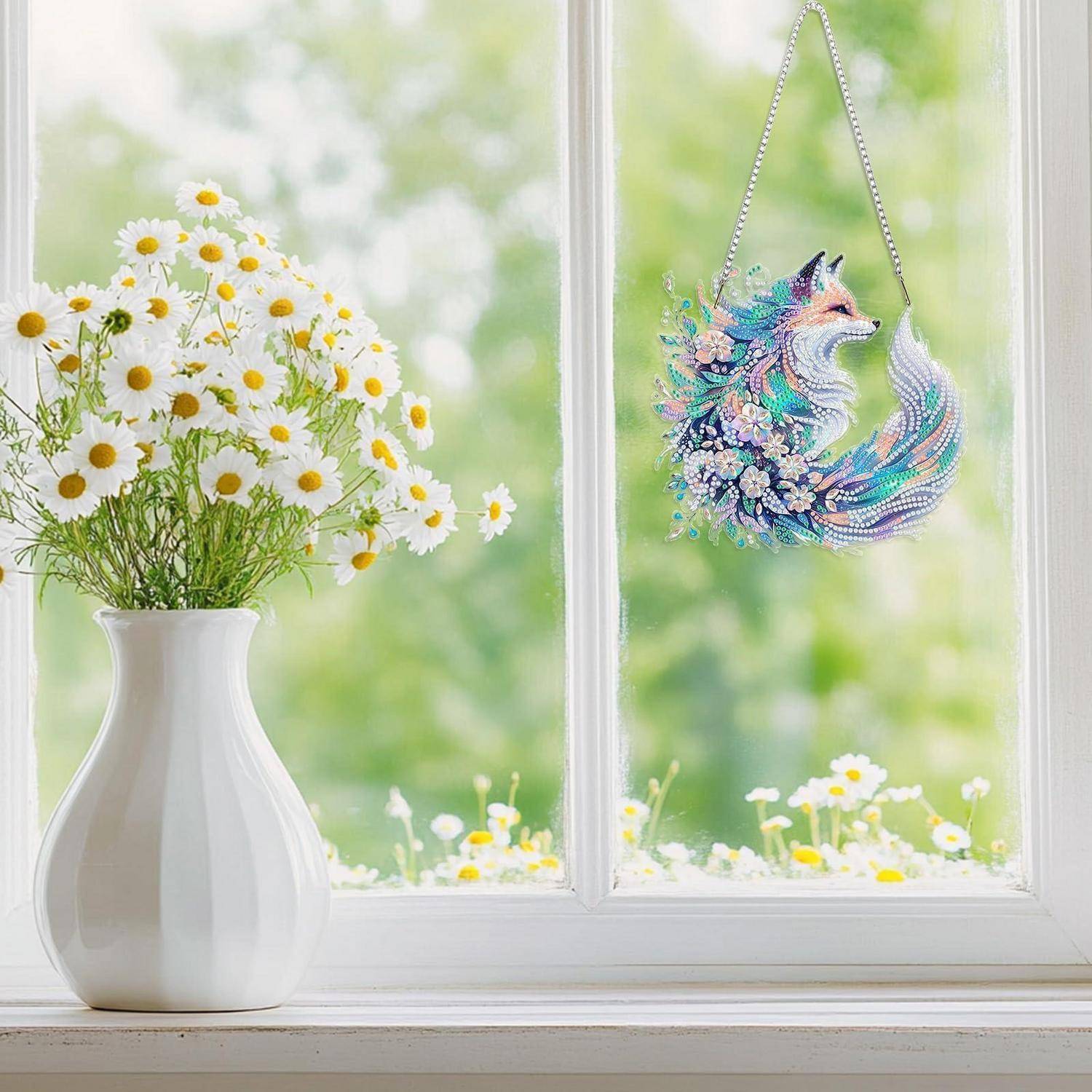 TLIOBLO Diamant Painting Fensterbild Fuchs mit Kette Anhänger Bastelset
