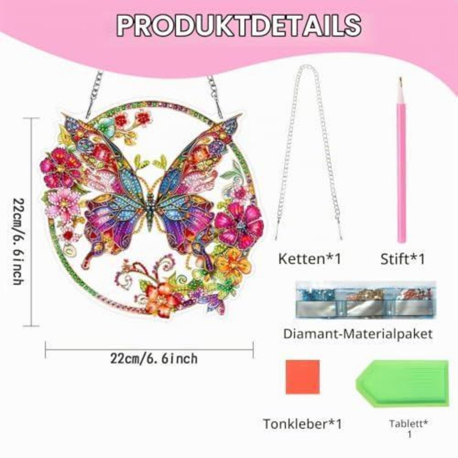 Gemdoit Diamond Painting Fensterbild Schmetterling Bastelset Acryl