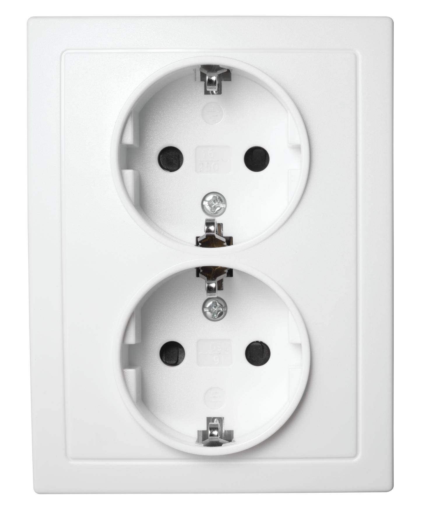 McPower "Flair" Schutzkontakt-Steckdose McPower, 2-fach, 250V, 16A, Einsteckschutz, Unterputz, IP20 - Farbe: weiß