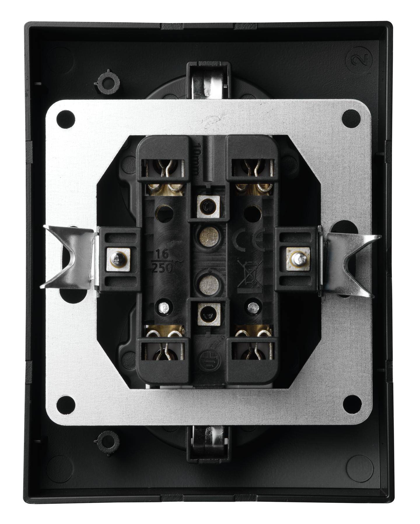 McPower &amp;quot;Flair&amp;quot; Schutzkontakt-Steckdose McPower, 2-fach, 250V, 16A, Einsteckschutz, Unterputz, IP20 - Farbe: schwarz