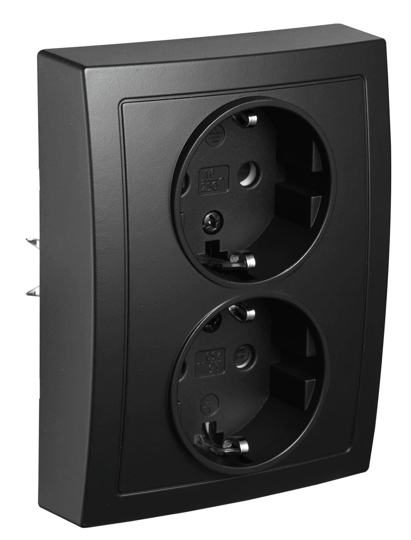 McPower &amp;quot;Flair&amp;quot; Schutzkontakt-Steckdose McPower, 2-fach, 250V, 16A, Einsteckschutz, Unterputz, IP20 - Farbe: schwarz