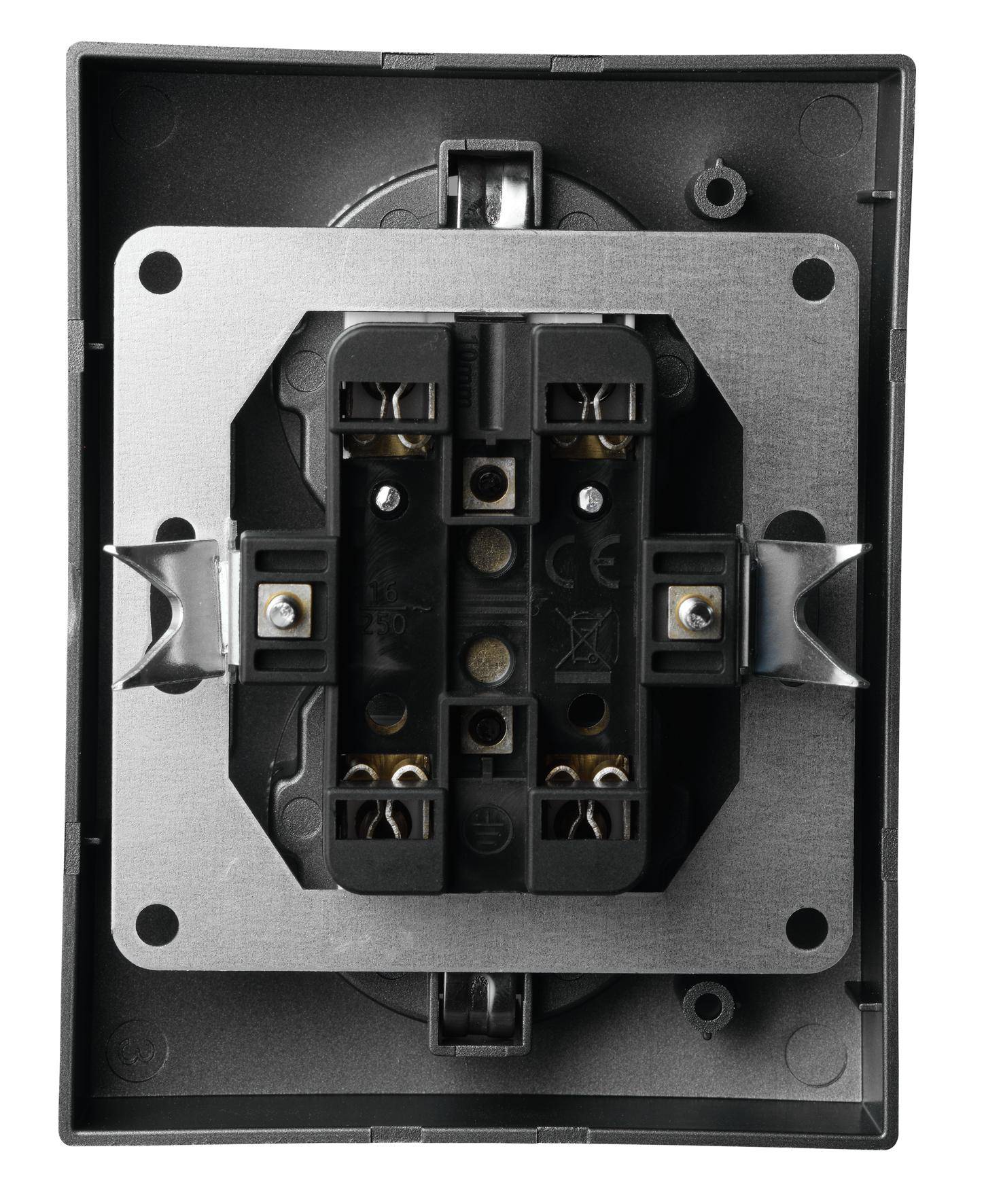 McPower &amp;quot;Flair&amp;quot; Schutzkontakt-Steckdose McPower, 2-fach, 250V, 16A, Einsteckschutz, Unterputz, IP20 - Farbe: anthrazit