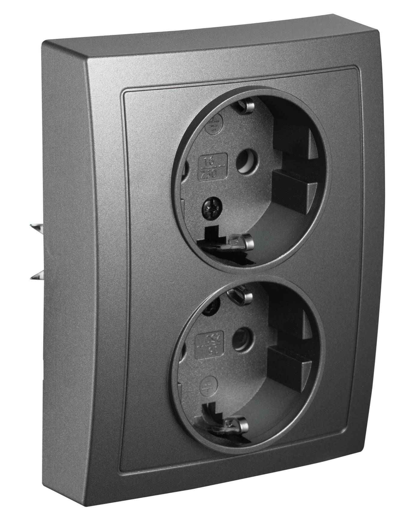 McPower &amp;quot;Flair&amp;quot; Schutzkontakt-Steckdose McPower, 2-fach, 250V, 16A, Einsteckschutz, Unterputz, IP20 - Farbe: anthrazit