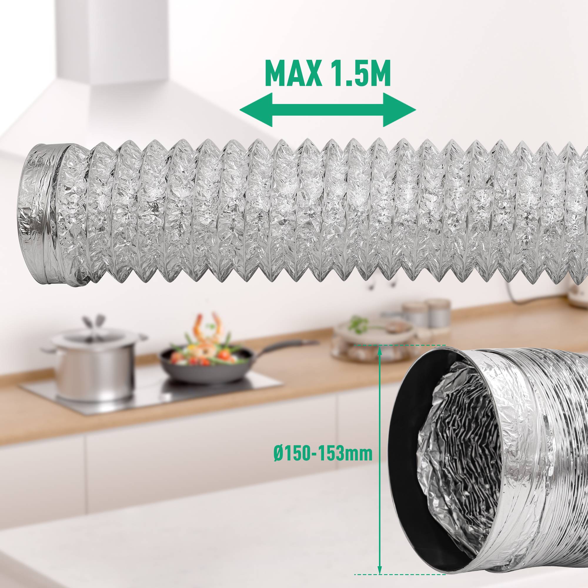 Levivo Aluminium-Abluftschlauch für MyKitchen Dunstabzugshauben 1,5m