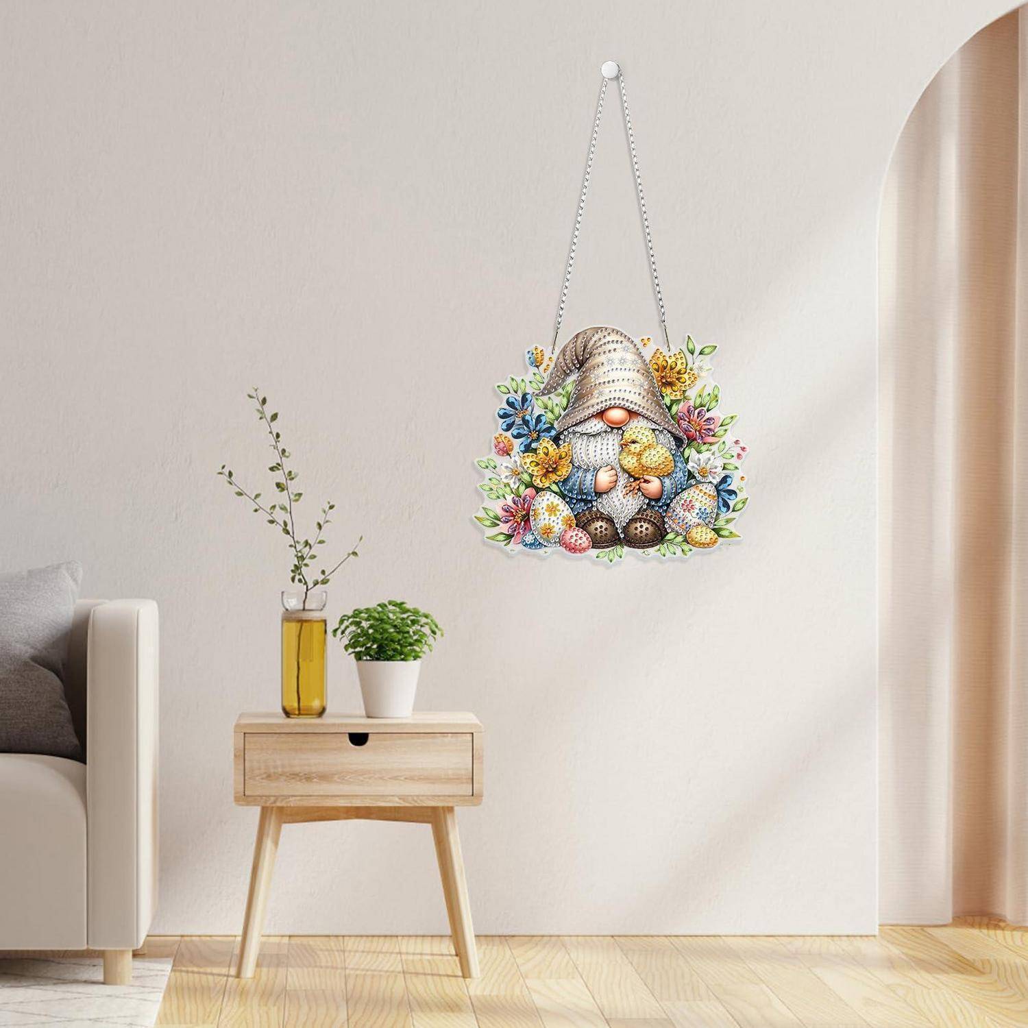 Diamantmalerei Fensterbild Gnome mit Küken, beidseitig, mit Kette