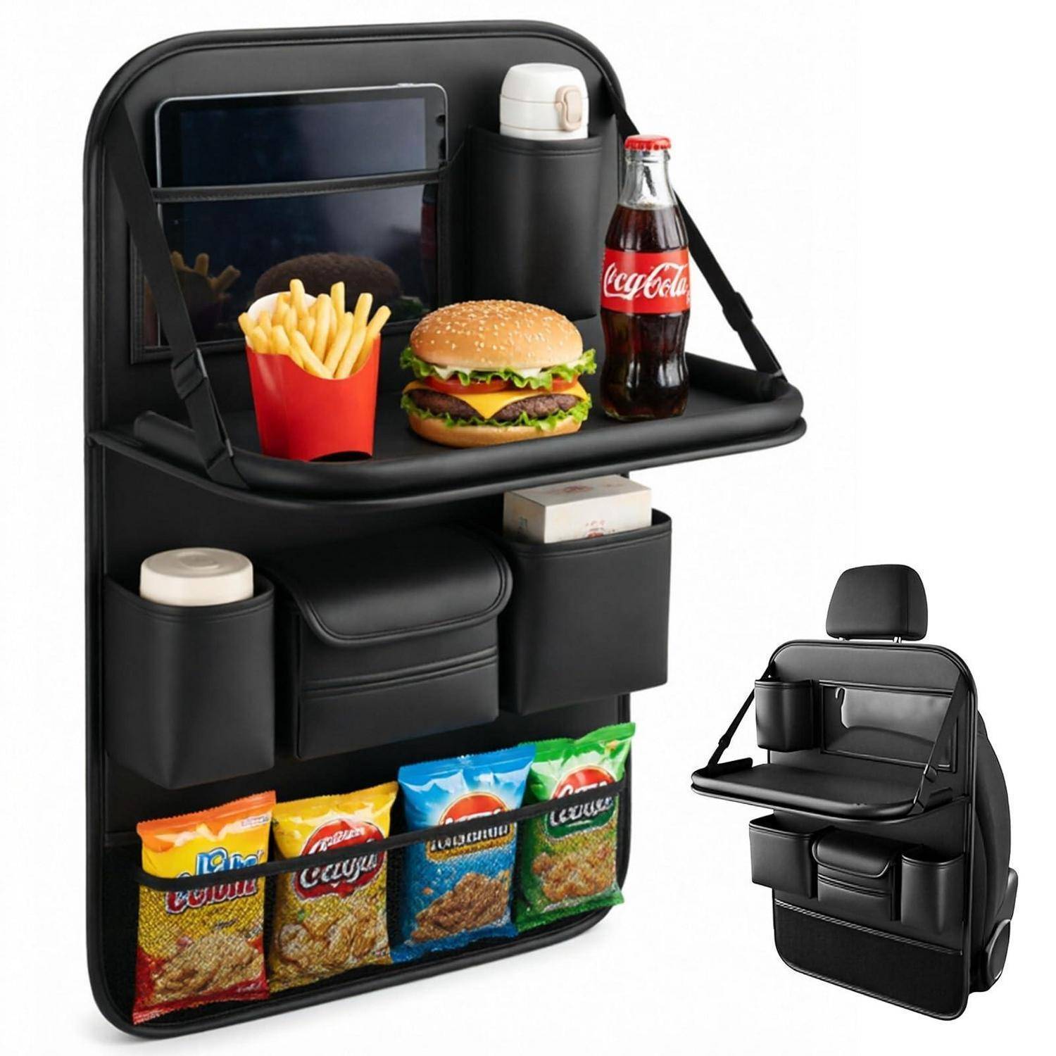 Auto Organizer mit Klapptisch Rücksitz 8 Fächer Universal in Lederoptik