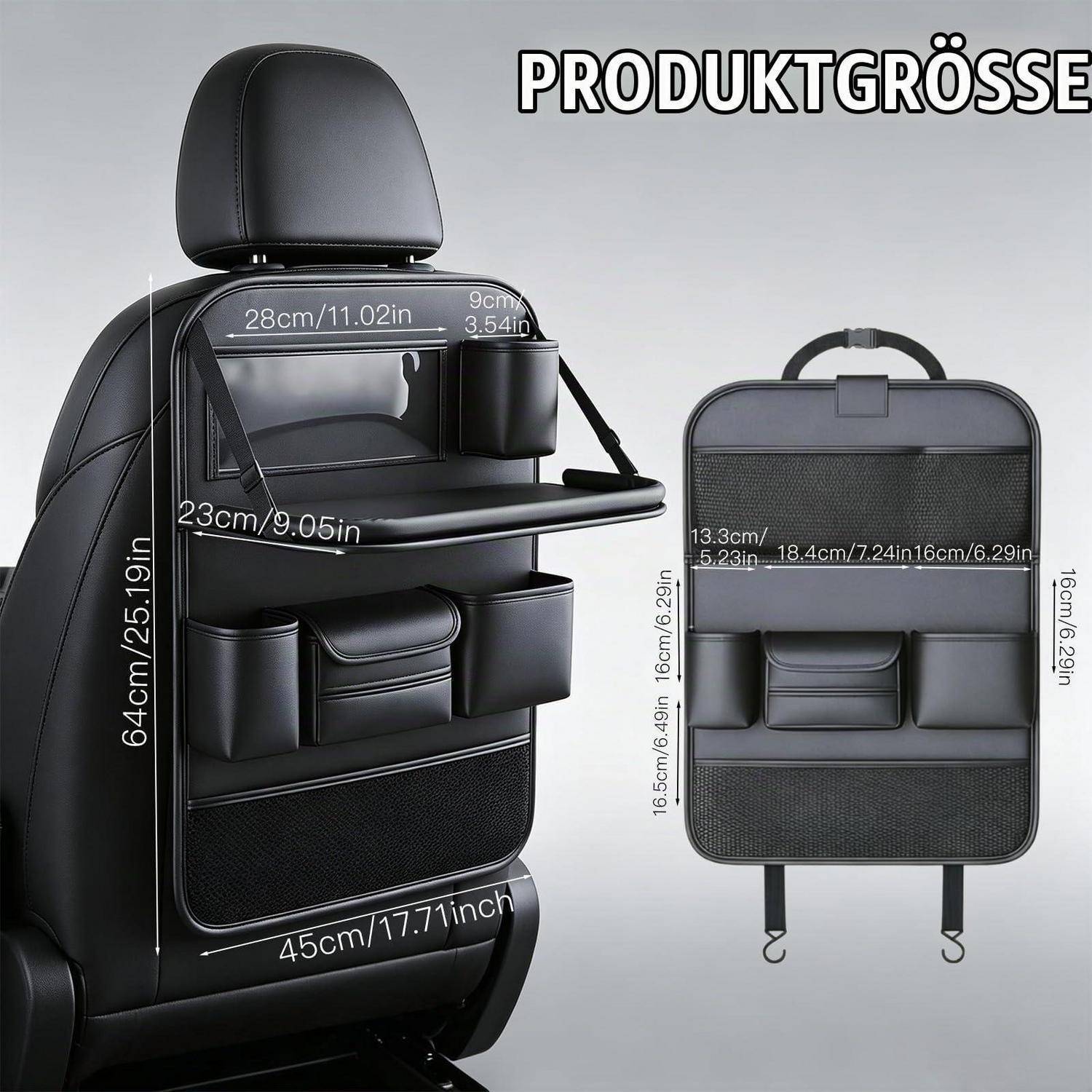 Auto Organizer mit Klapptisch Rücksitz 8 Fächer Universal in Lederoptik