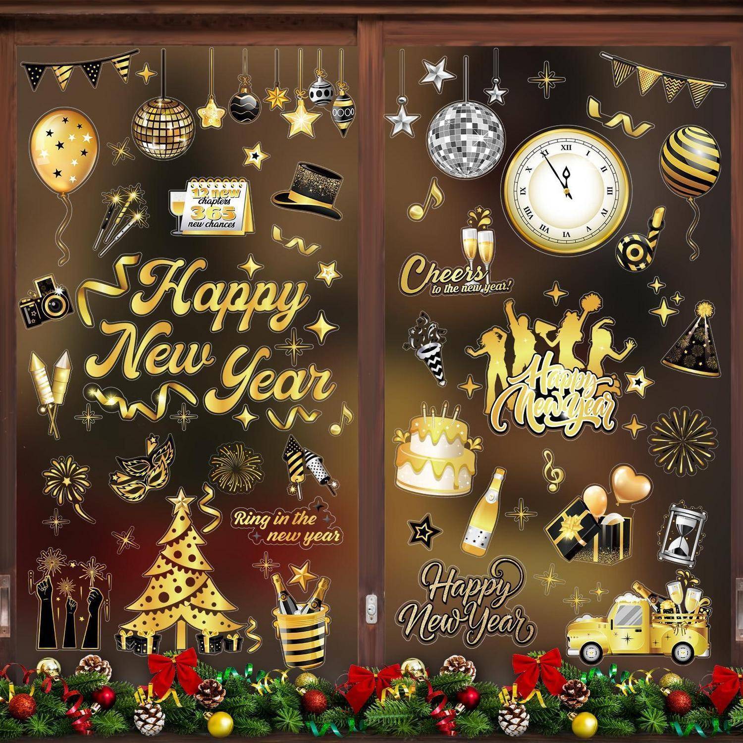 Fensterbilder Silvester Deko 9 Blatt Happy New Year Aufkleber 2027