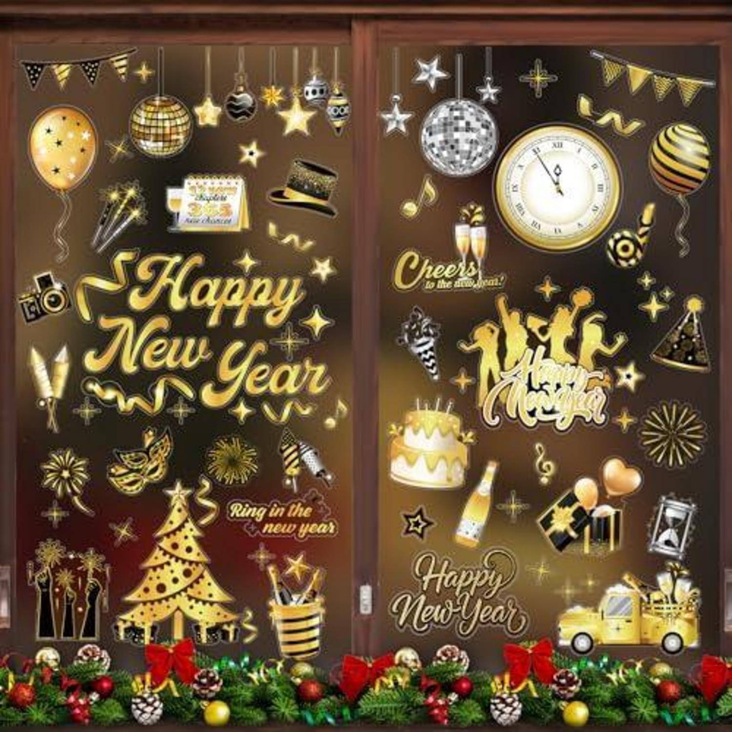 Fensterbilder Silvester Deko 9 Blatt Happy New Year Aufkleber 2027