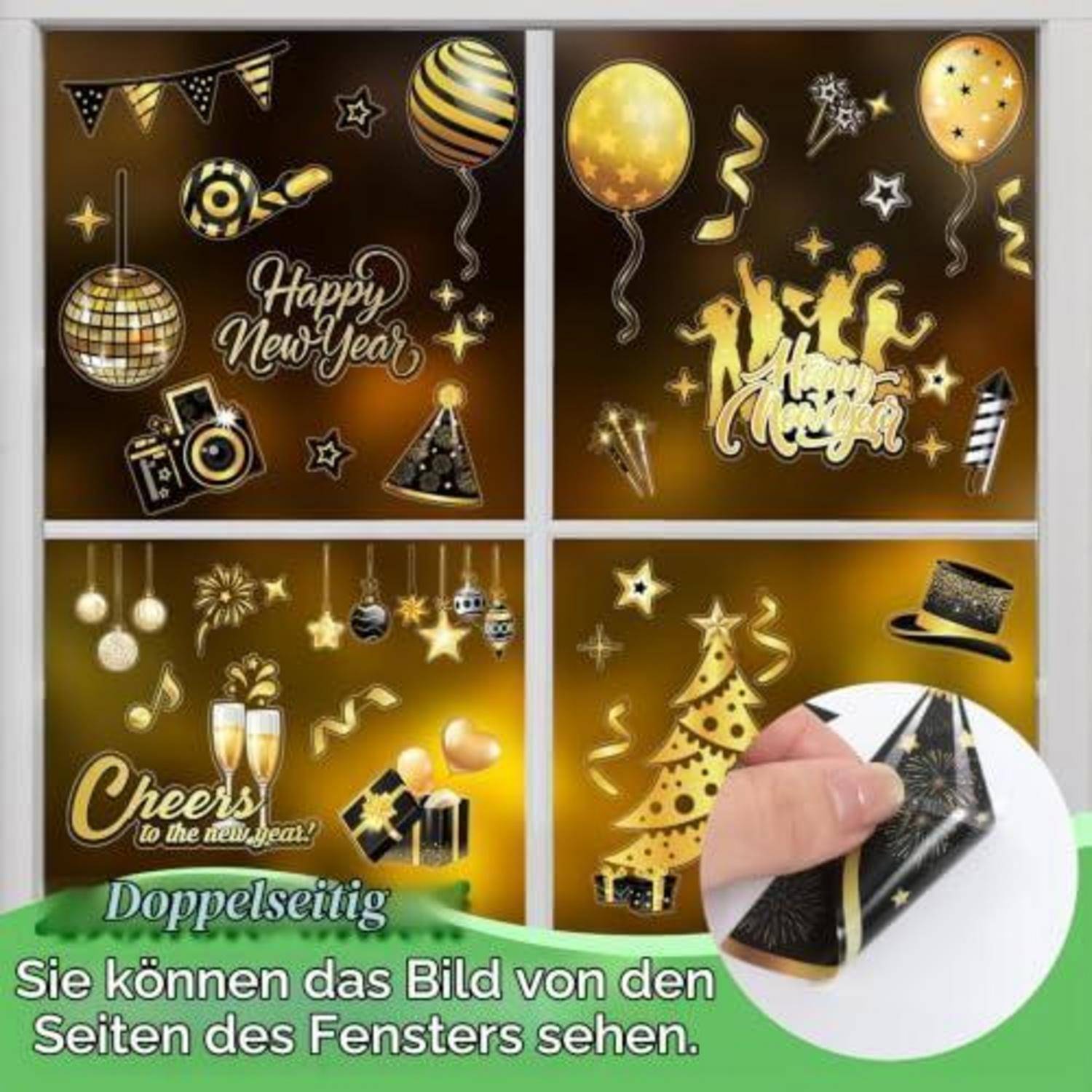 Fensterbilder Silvester Deko 9 Blatt Happy New Year Aufkleber 2027