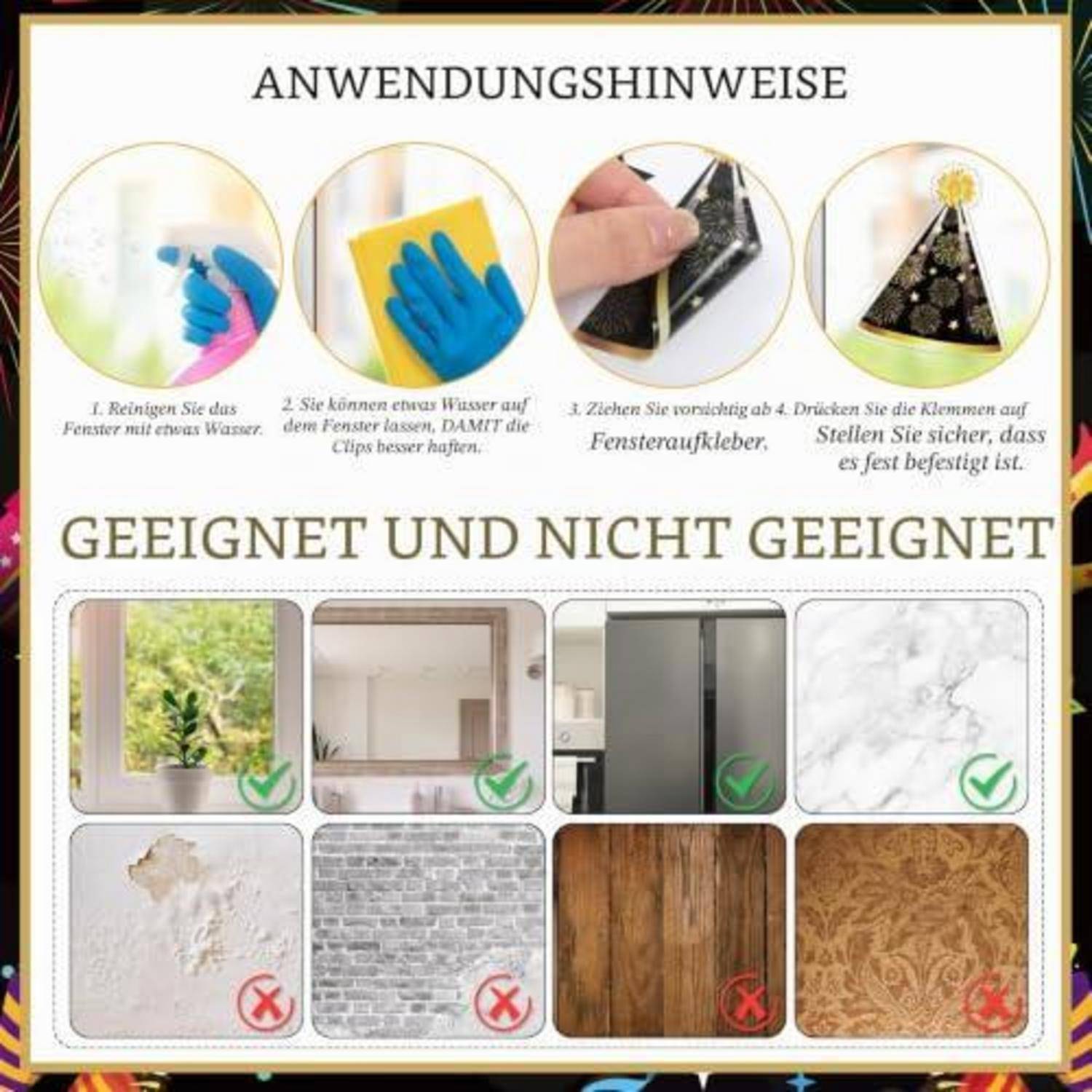 Fensterbilder Silvester Deko 9 Blatt Happy New Year Aufkleber 2027