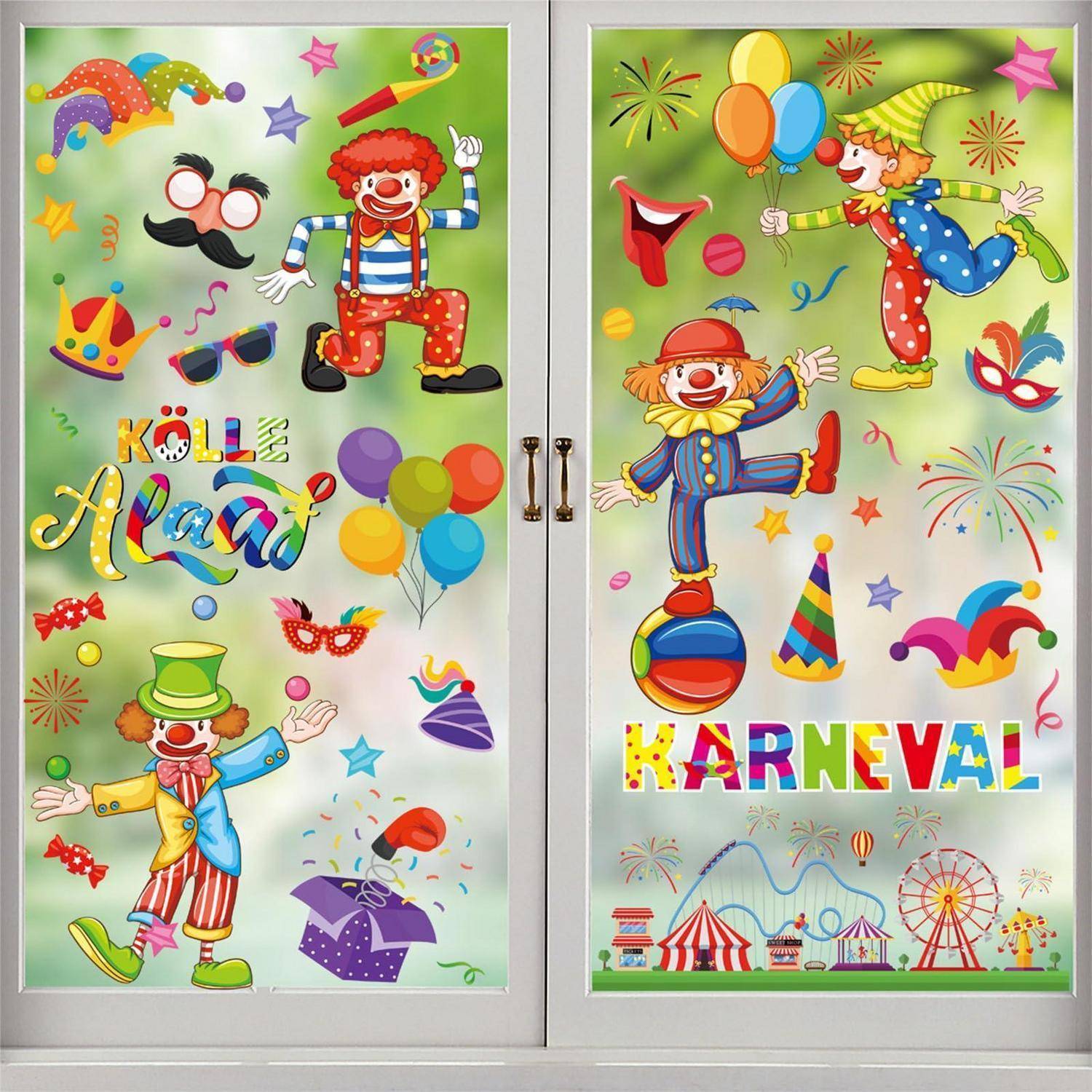 Fensterbilder Karneval 9 Blatt Selbstklebend Elektrostatisch