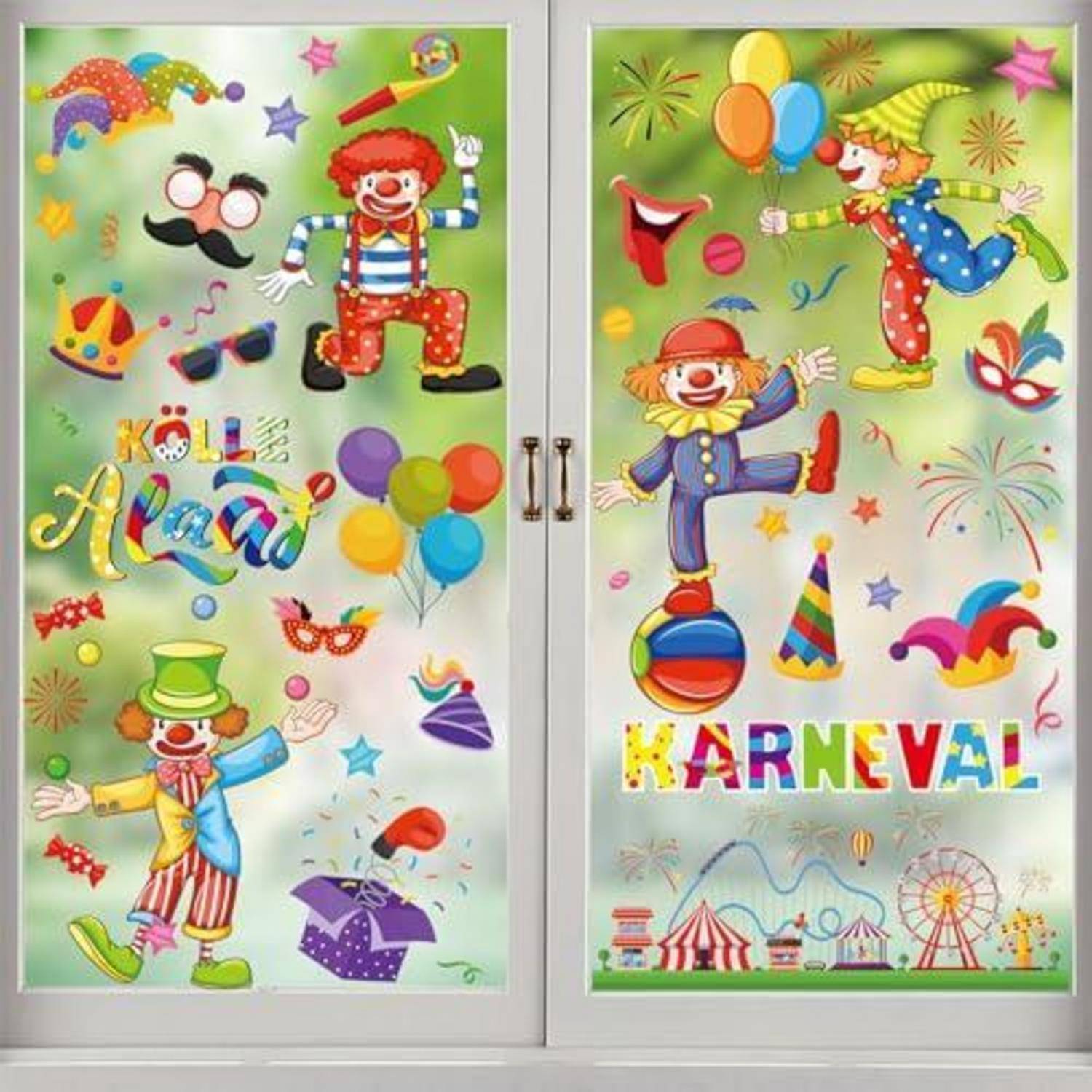 Fensterbilder Karneval 9 Blatt Selbstklebend Elektrostatisch