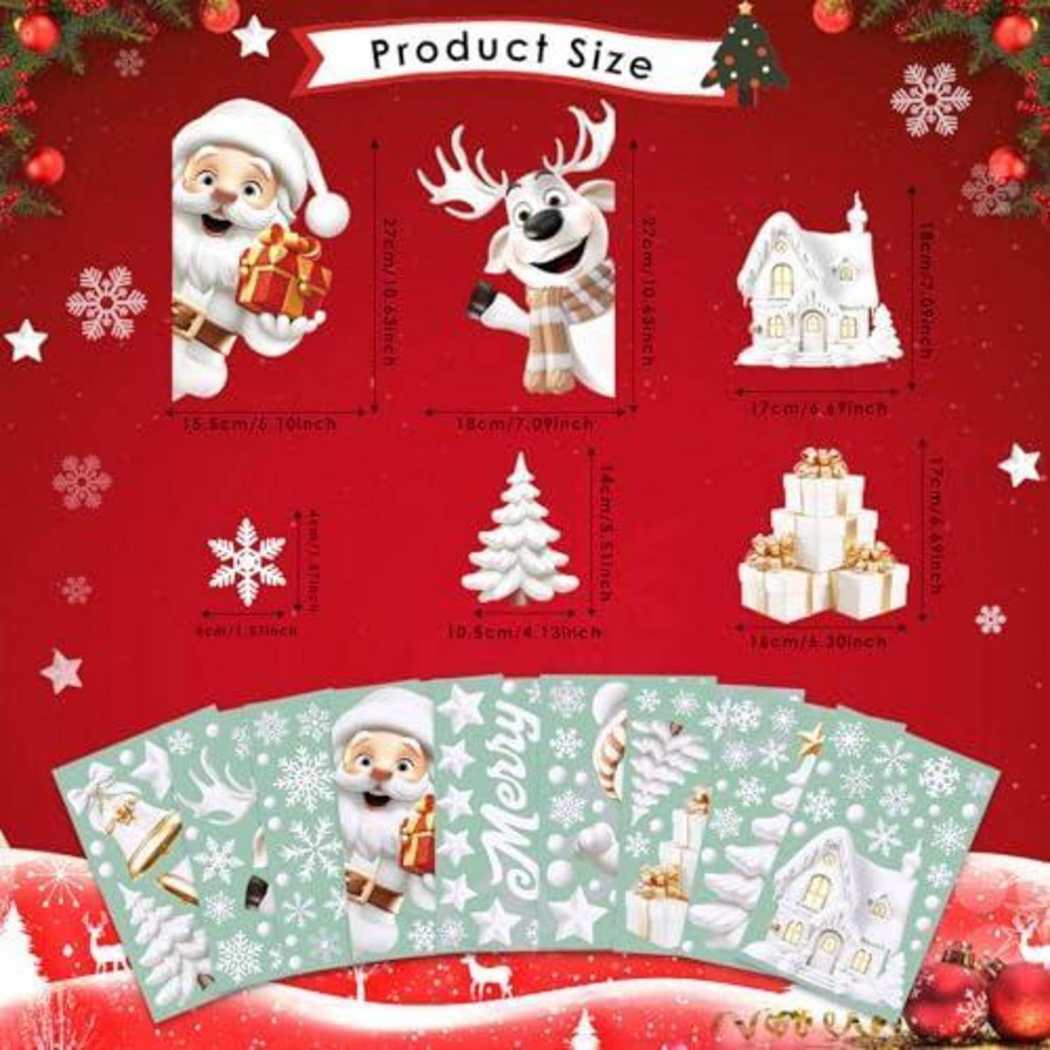 Fensterbilder Weihnachten 9 Blätter selbstklebend wiederverwendbar