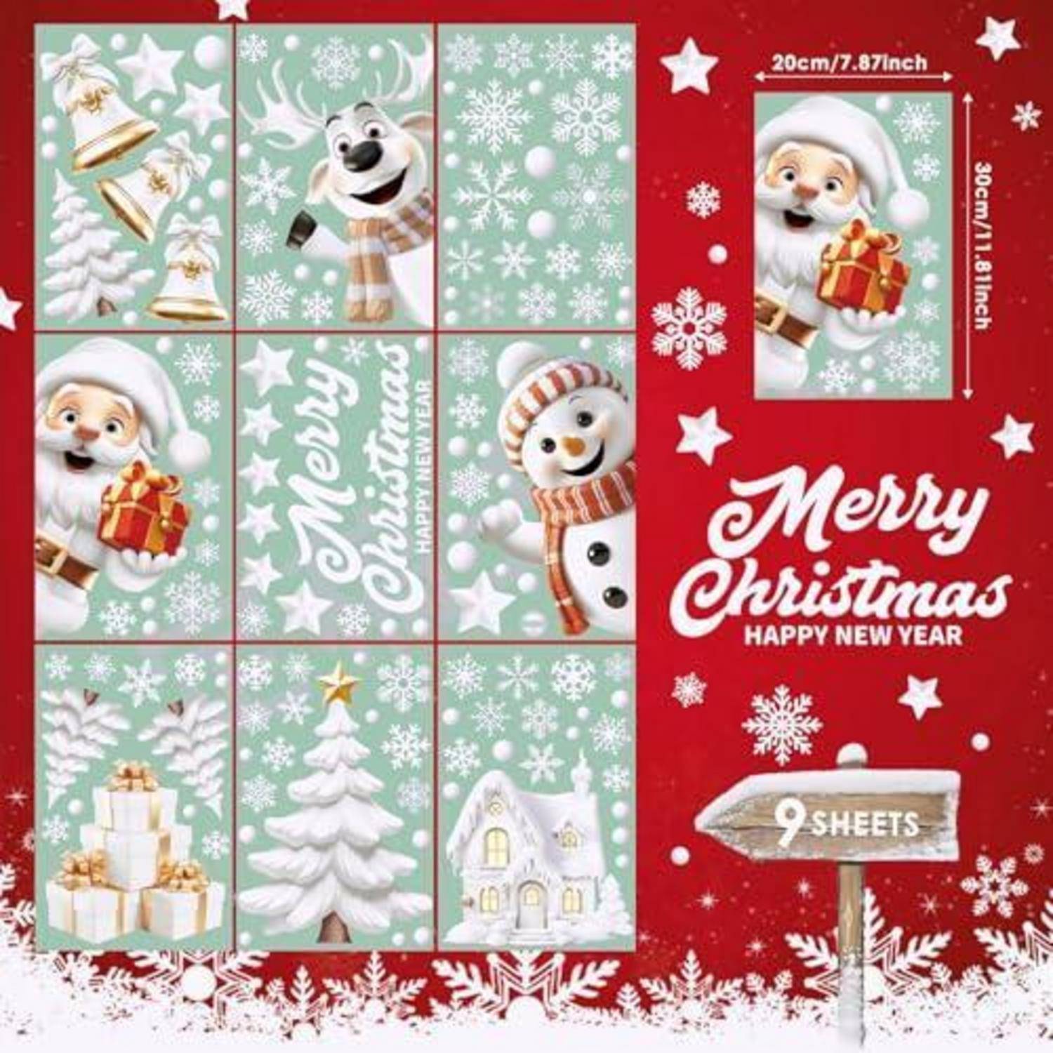Fensterbilder Weihnachten 9 Blätter selbstklebend wiederverwendbar
