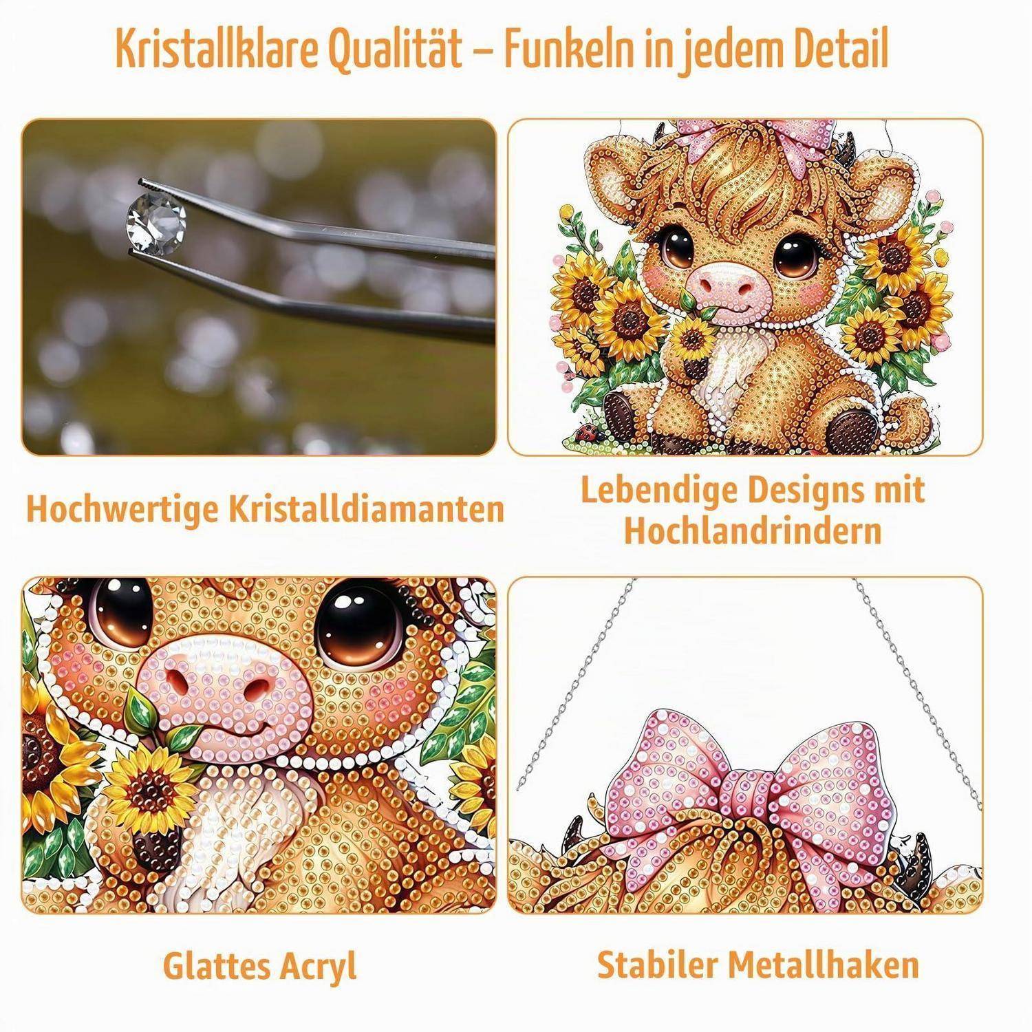 Zamety Diamond Painting Anhänger Hochlandkuh mit Kette Gelb