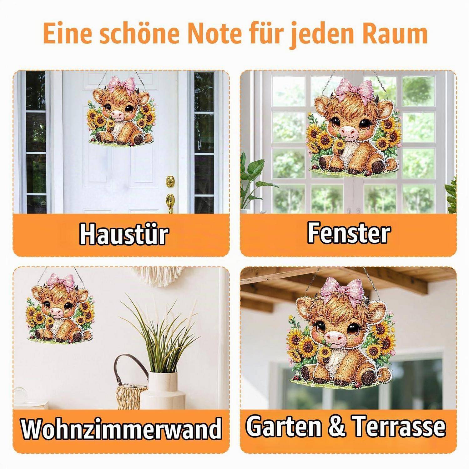 Zamety Diamond Painting Anhänger Hochlandkuh mit Kette Gelb