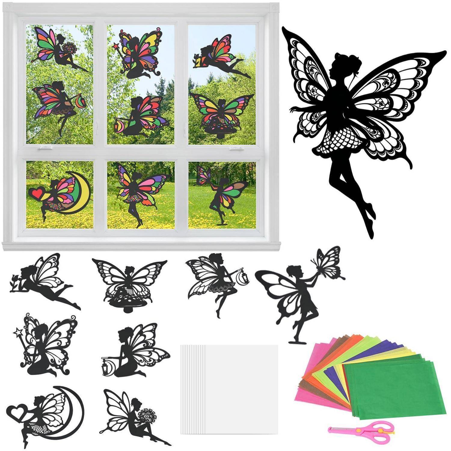 srclo 9tlg Bastelset Fensterbilder Schmetterlinge & Feen Frühling/Ostern
