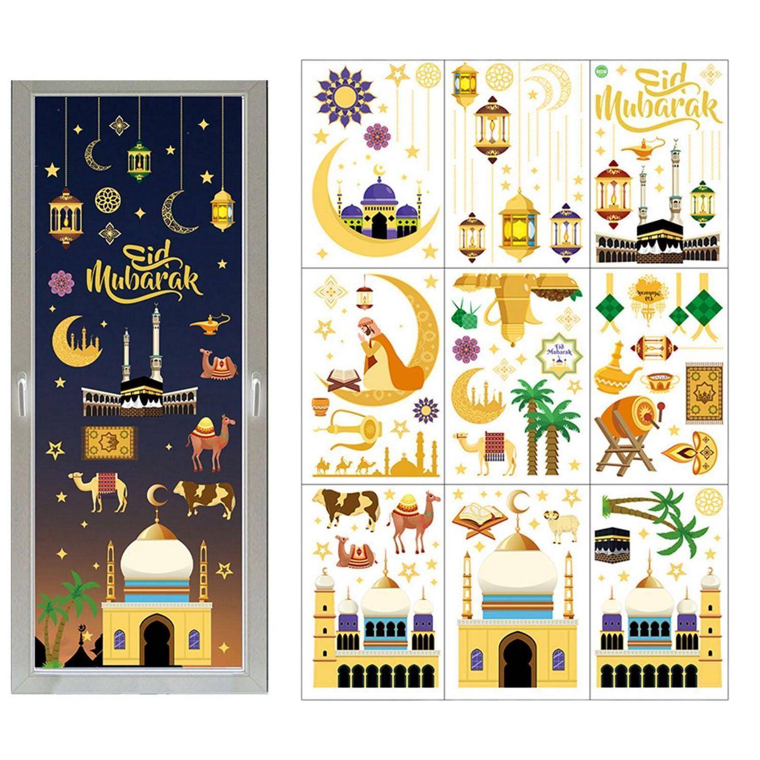 Ramadan Fensterbilder Set 9 Stück Eid Mubarak Aufkleber PVC