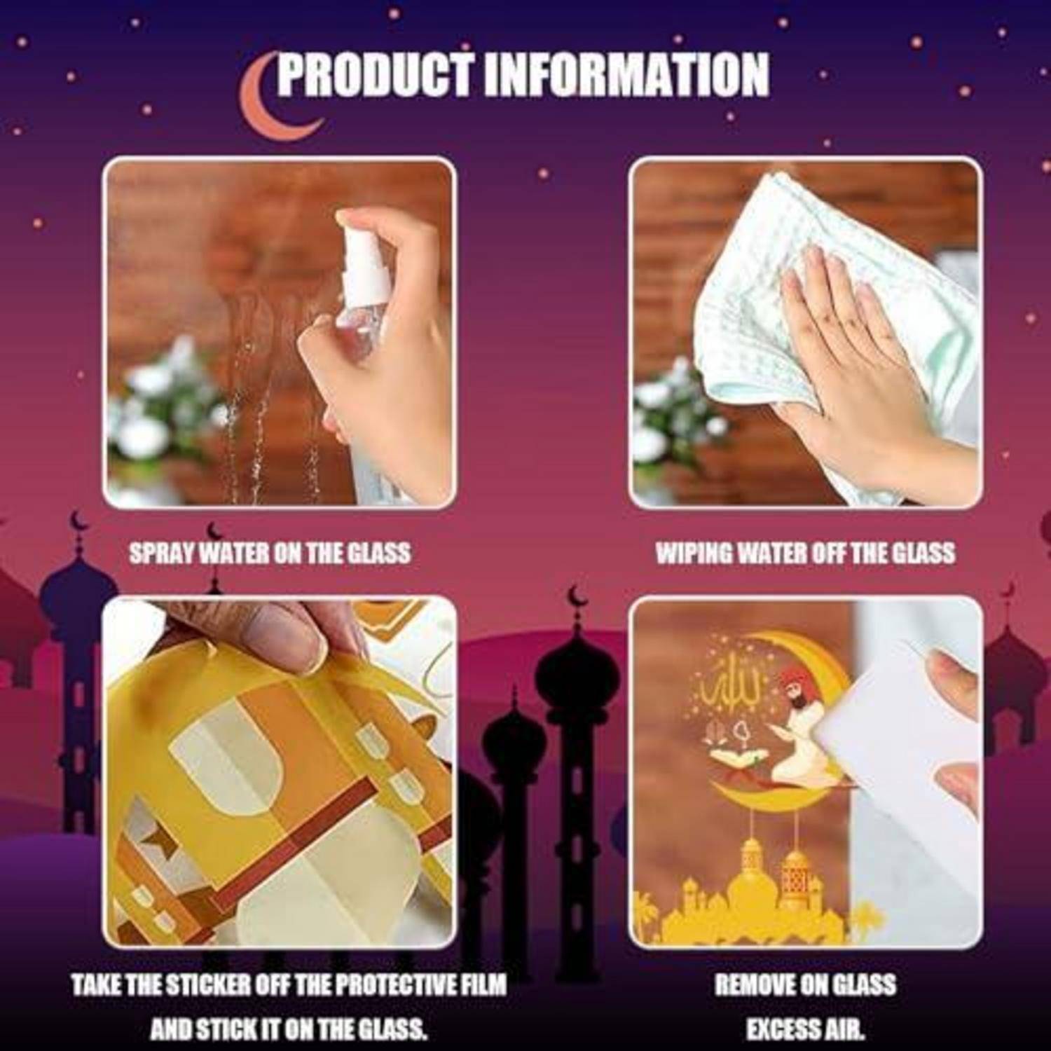 Ramadan Fensterbilder Set 9 Stück Eid Mubarak Aufkleber PVC