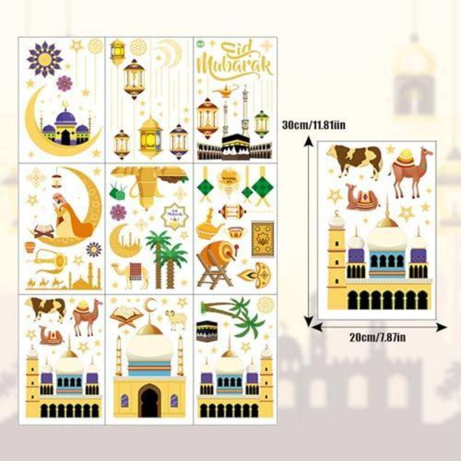 Ramadan Fensterbilder Set 9 Stück Eid Mubarak Aufkleber PVC