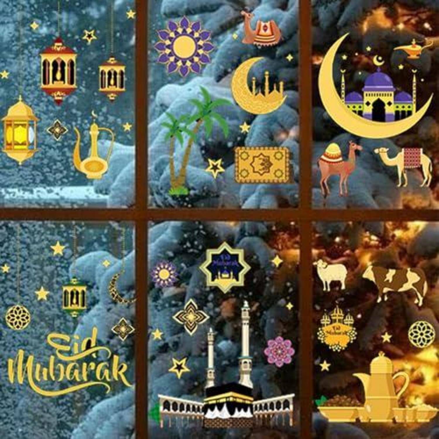 Ramadan Fensterbilder Set 9 Stück Eid Mubarak Aufkleber PVC