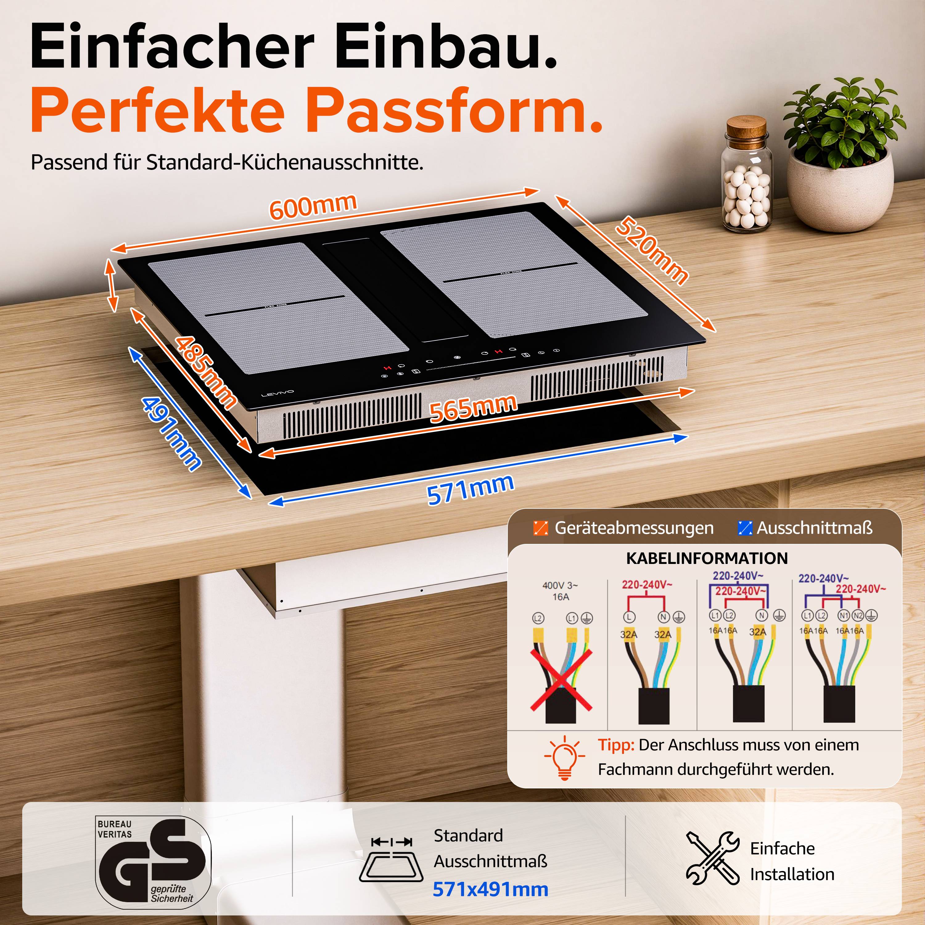 Kochfeld-Installationsgrafik zeigt 