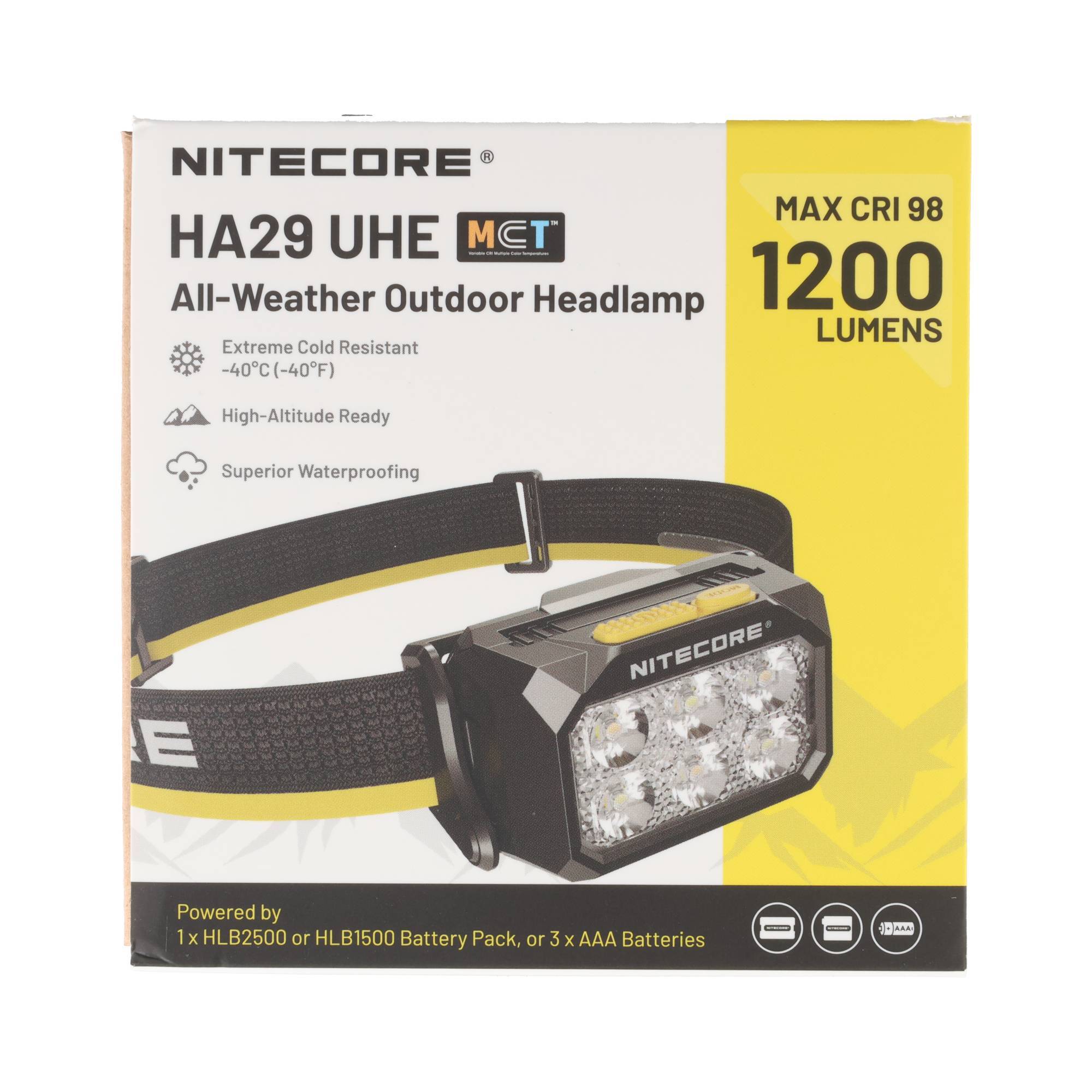 NITECORE HA29 UHE Stirnlampe für Outdoor bei allen Wetterbedingungen, mit 1200 Lumen, Max CRI 98 und Funktionen für Kälte, Höhenlage und Wasserdichtheit.