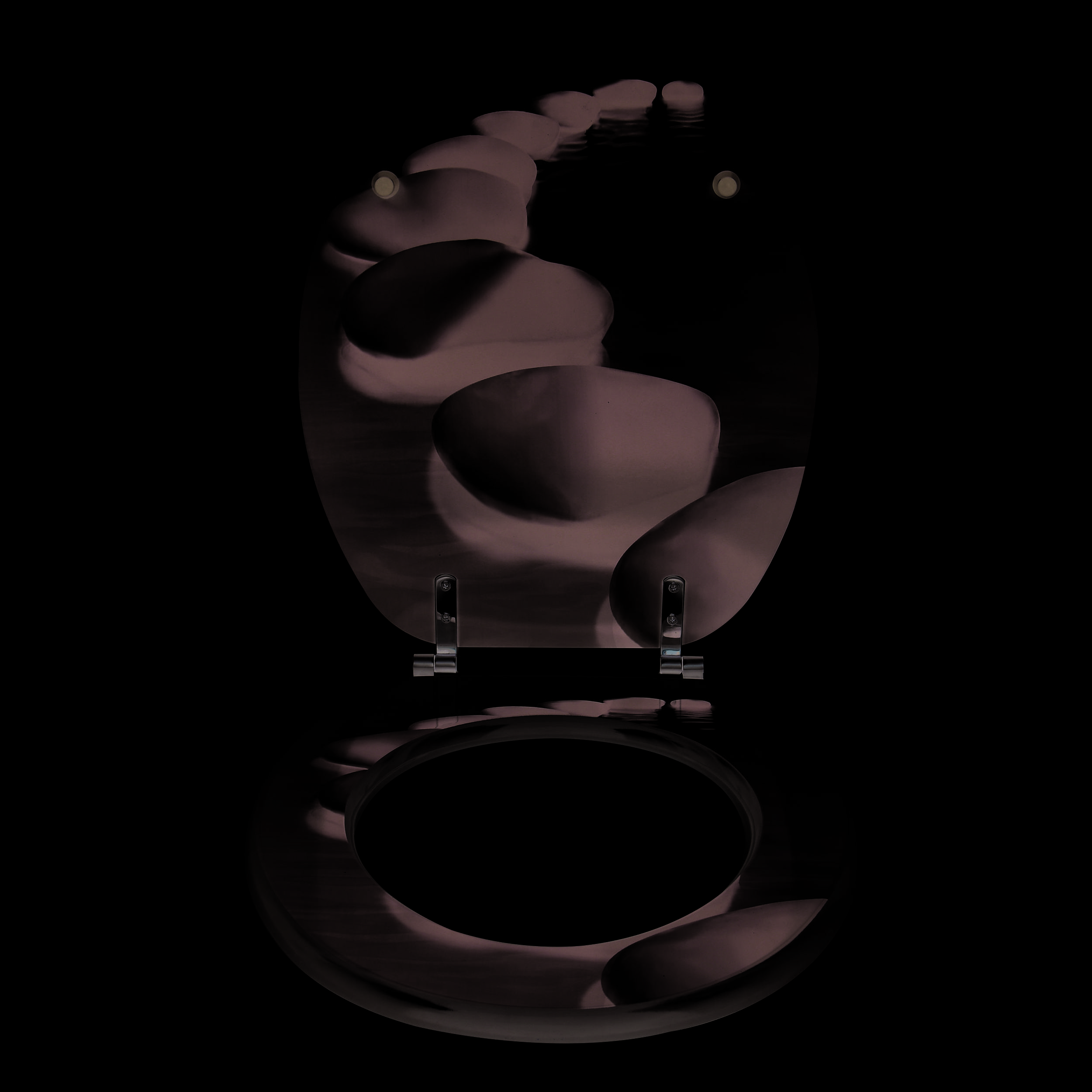 Toilette mit offenenem Deckel und Sitz mit glattem Graustein- und Wasser-Kieseldesign.