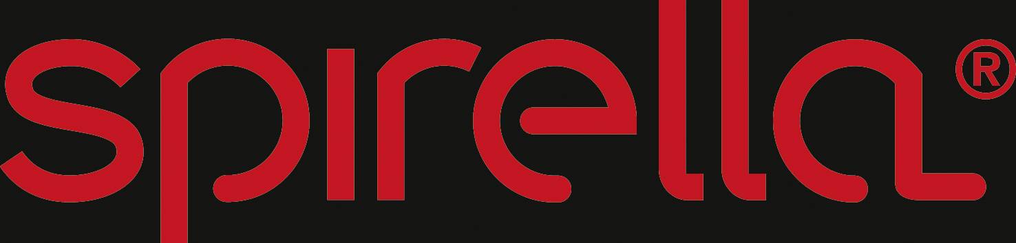 Rotes Spirella-Logo auf schwarzem Hintergrund mit einem eingetragenen Markenzeichen-Symbol.