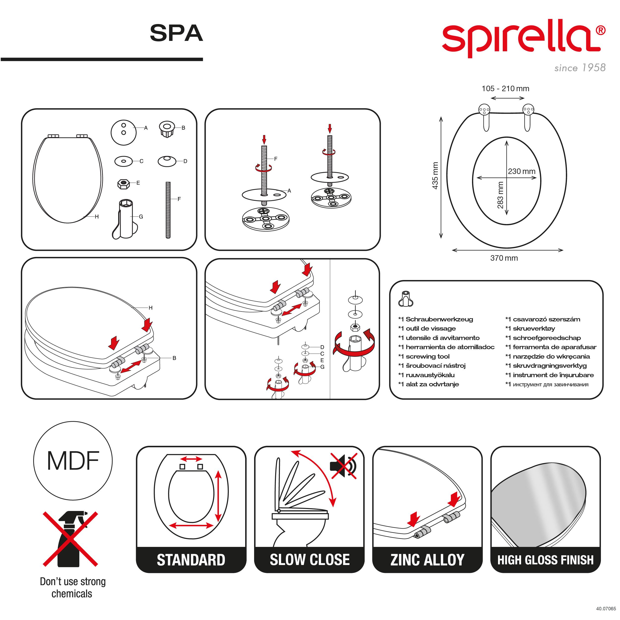 Spirella WC Deckel MDF mit Absenkautomatik Spa mit High Gloss Finish und Schnellbefstigung Scharniere aus Edelstahl