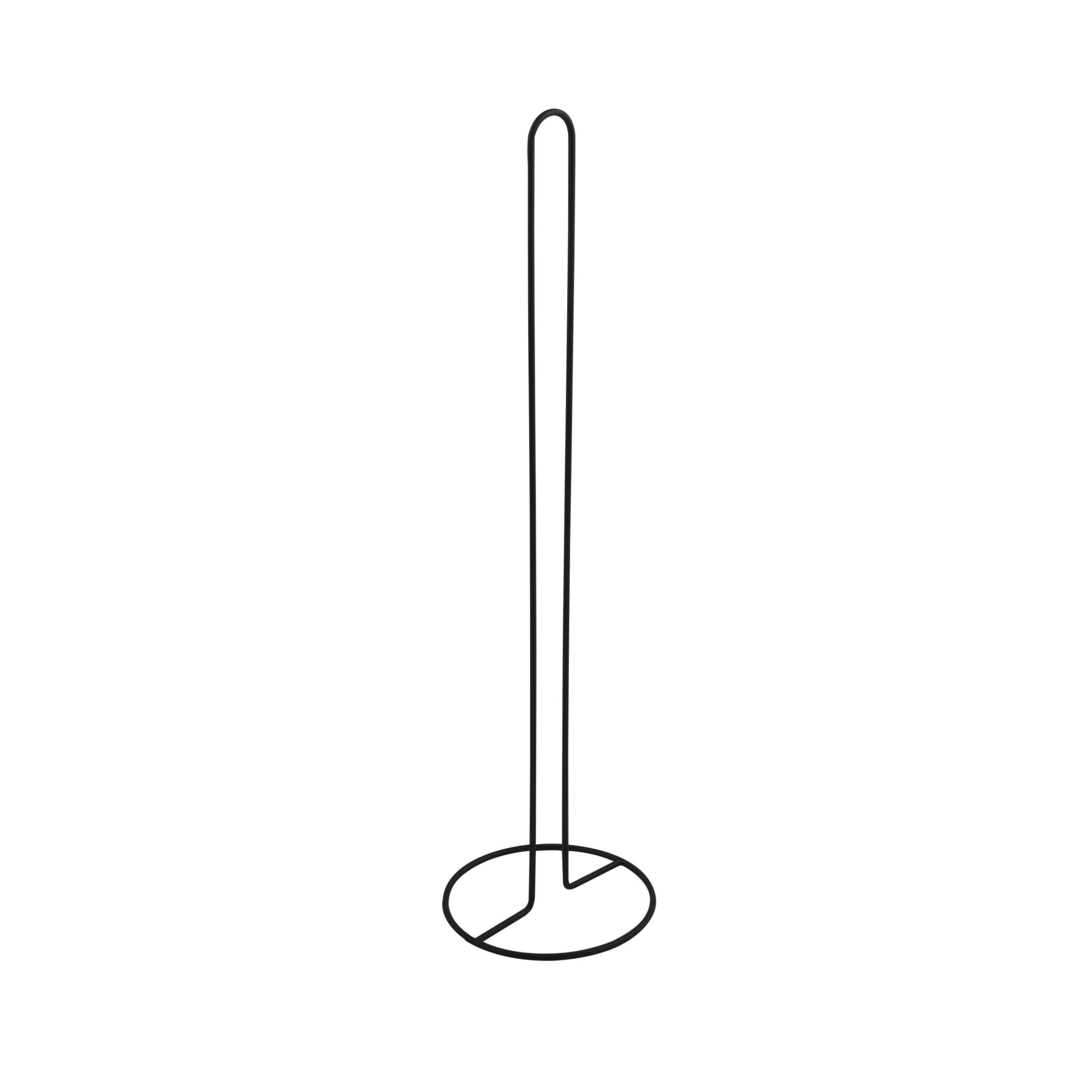 Minimalistische Strichzeichnung eines freistehenden Toilettenpapierhalters mit einer runden Basis und vertikalem Stab.