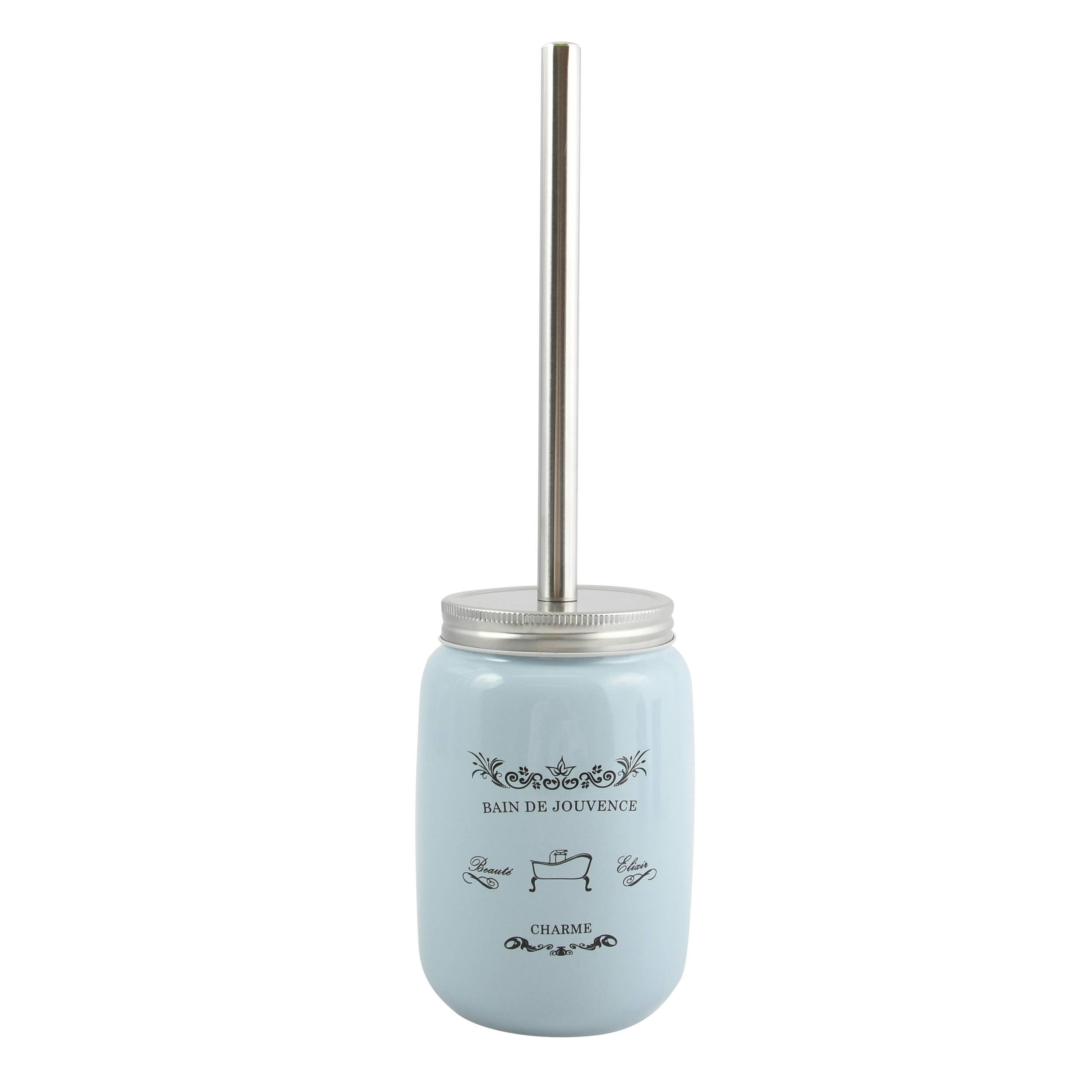 Hellblaues Trinkglas im Mason-Jar-Stil mit Edelstahltrinkhalm und 