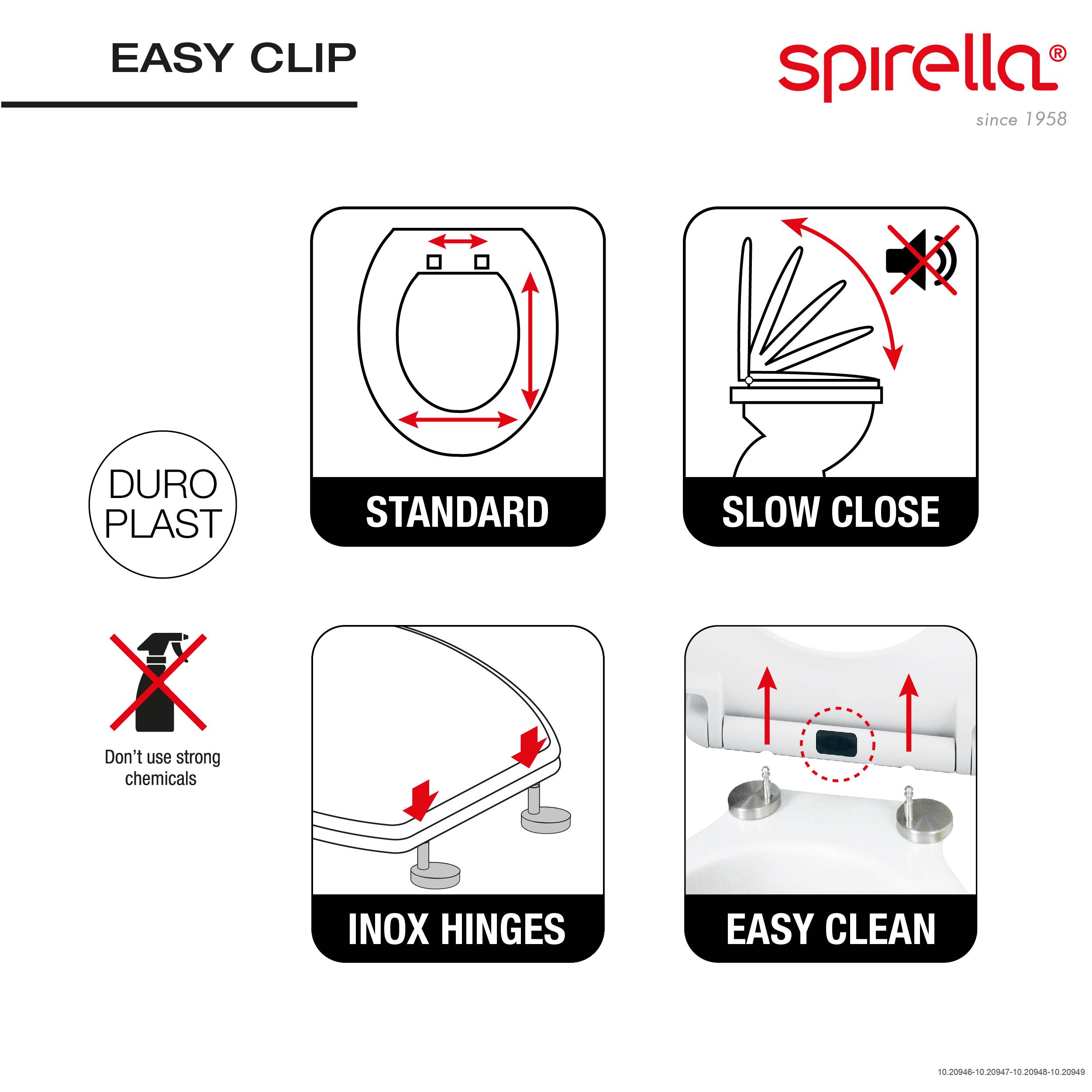 spirella WC Sitz Toilettendeckel Duroplast mit Absenkautomatik und auf Knopfdruck abnehmbar zur Reinigung in Grau – Easy Fix Clip System