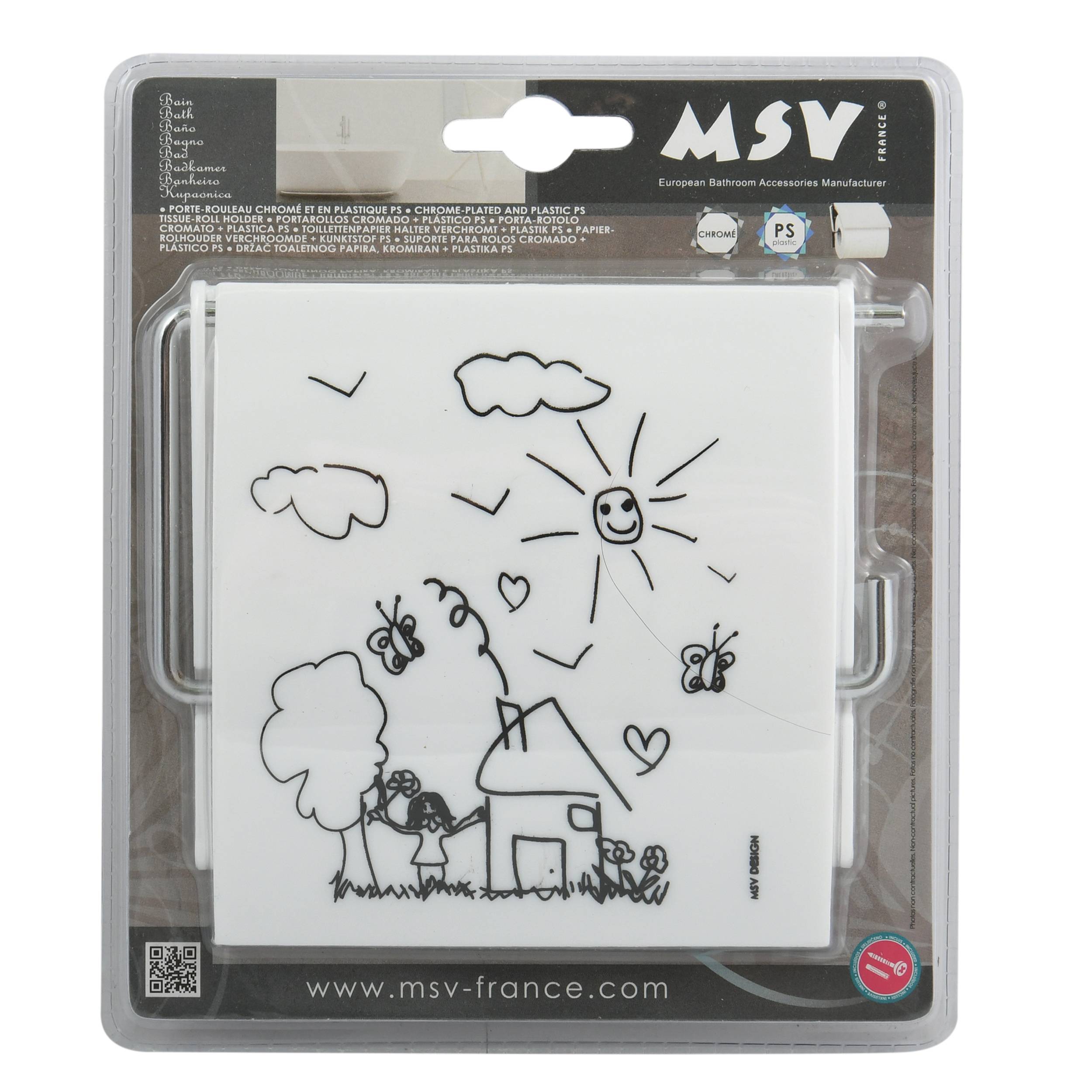 Verpackter wiederverwendbarer Kunststoff-Schablonensatz mit kindlicher Zeichnungsvorlage eines Hauses, Sonne, Wolken, Vögeln, Schmetterlingen und Blumen.