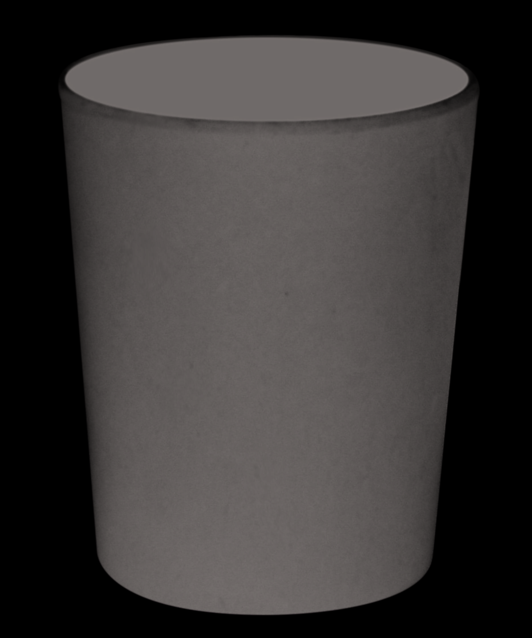 Eine schlichte dunkelbraune zylindrische Tasse oder ein Pflanztopf vor weißem Hintergrund.
