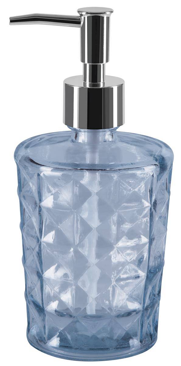 Blauer facettierter Glaseifenspender mit verchromter Pumpspitze