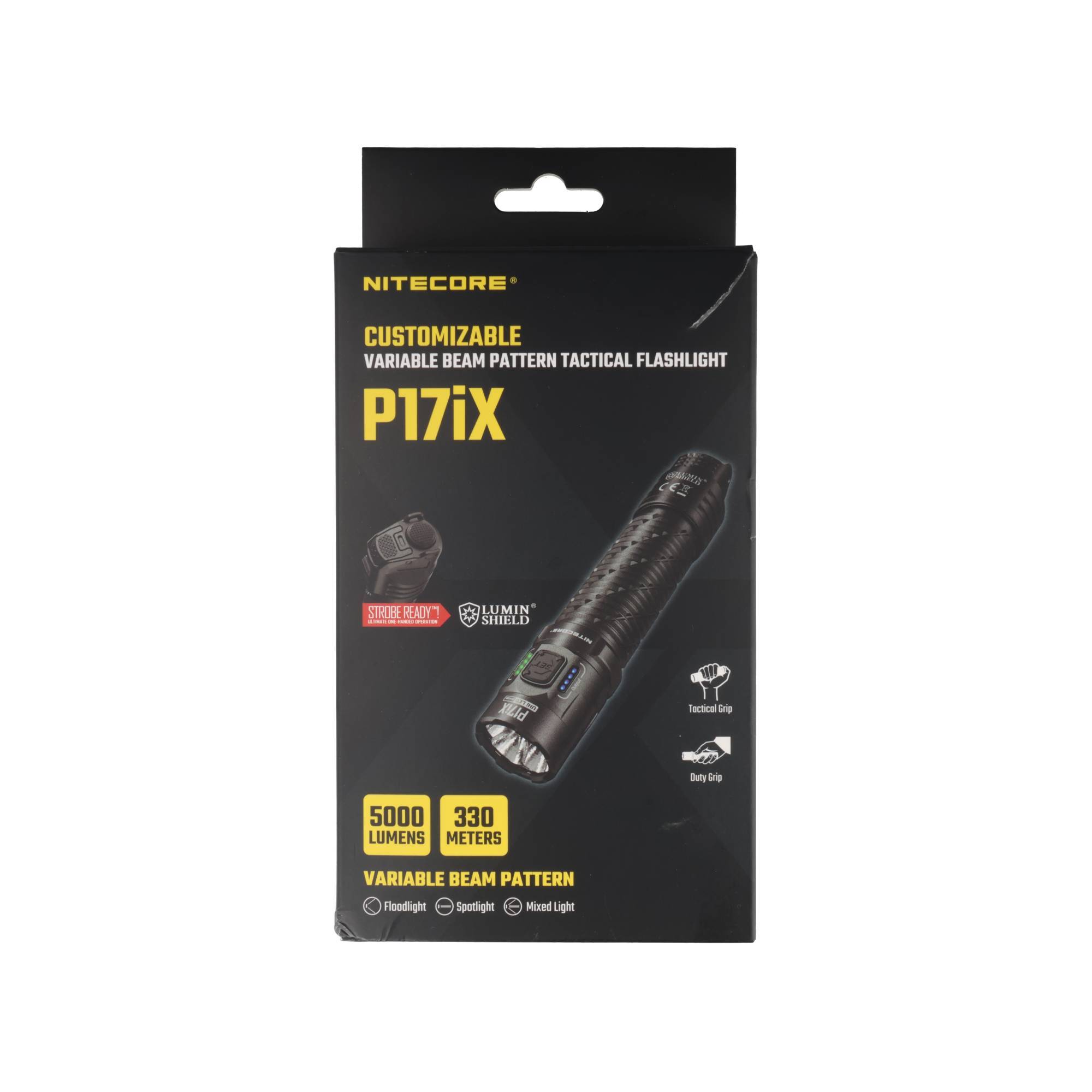 Nitecore P17iX anpassbarer taktischer Taschenlampe Box mit 5000 Lumen, 330 Meter Leuchtweite und variablem Leuchtmuster.