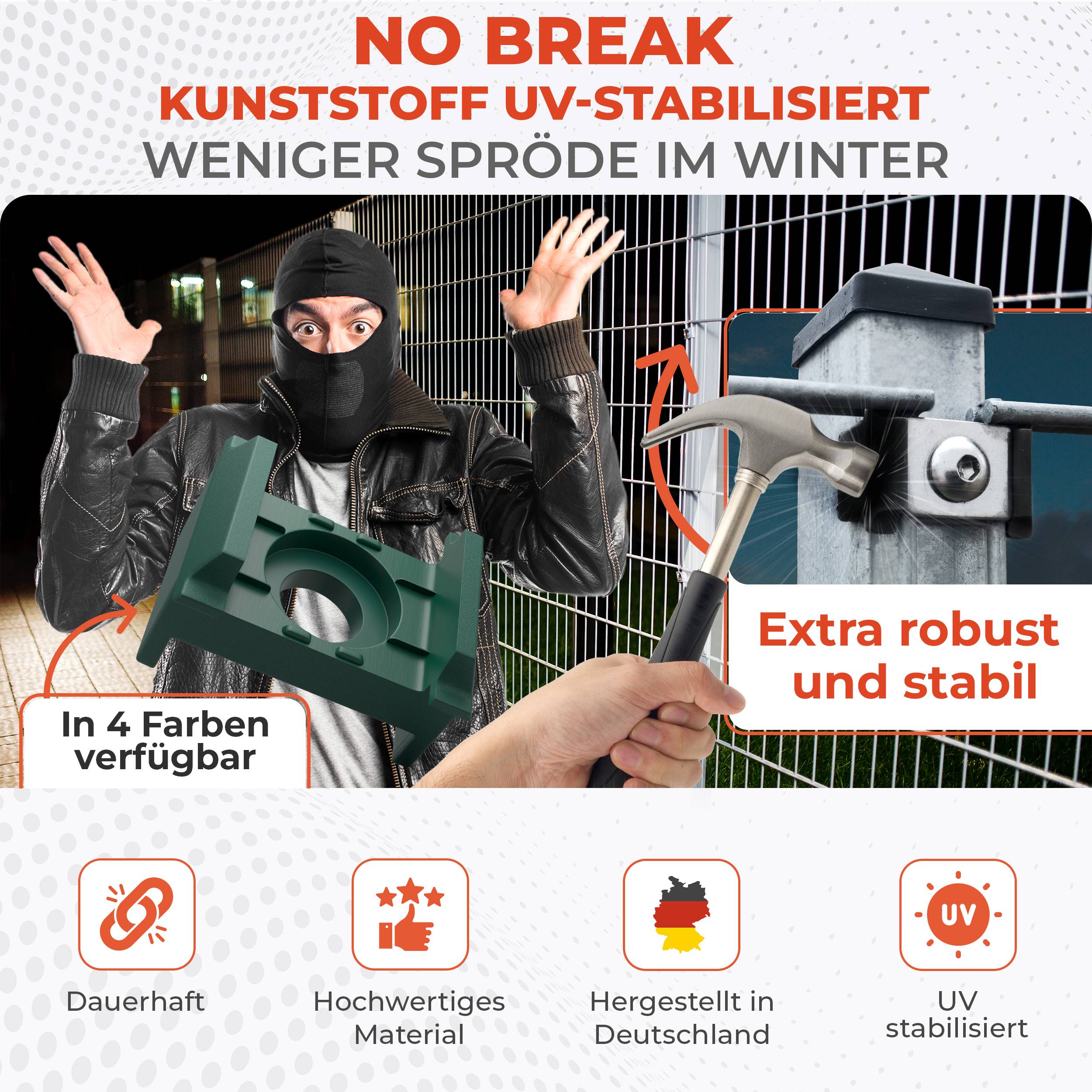 Qualinos 10 Stück Klemmböcke 40-mm-Pfostenseite, Schwarz – Doppelstabmattenzaun Befestigung, UV-stabile Mattenauflage, mit Haltenasen, Zaunhalter