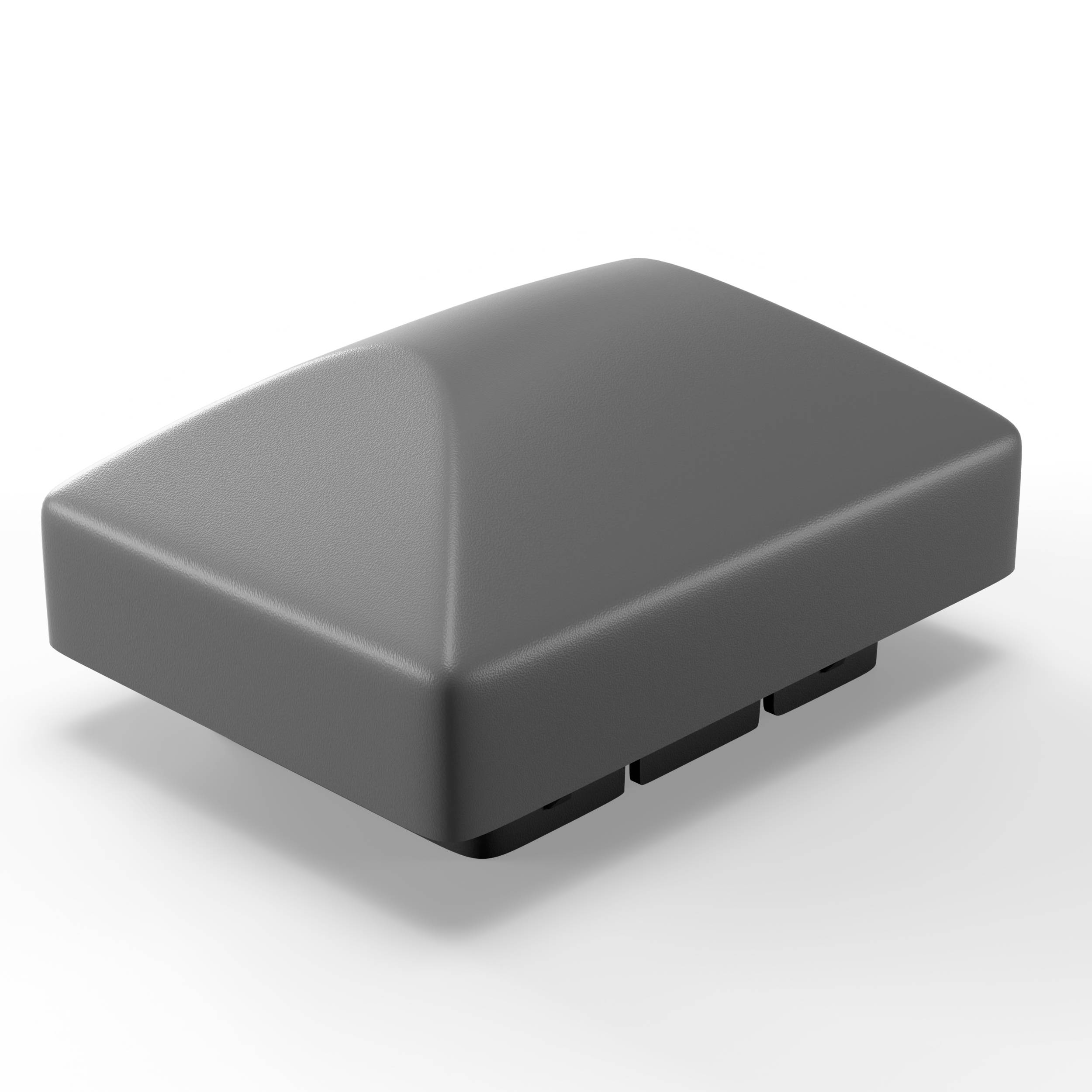 Graues gekrümmtes rechteckiges elektronisches Bauteil oder Sensormodul auf weißem Hintergrund, in 3D dargestellt.